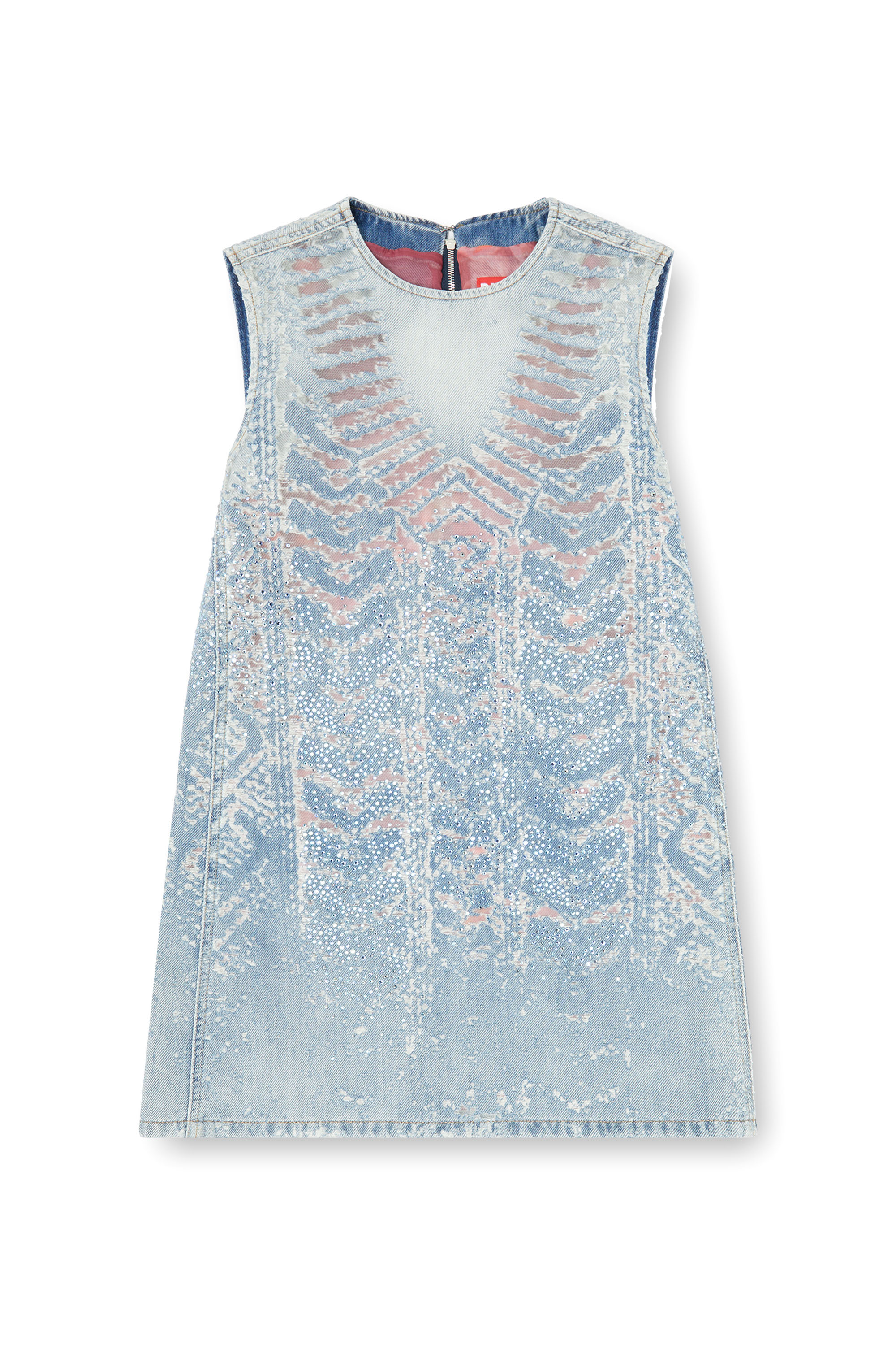 Diesel - DE-MYRELA-S, Vestido mini de denim microstone devor&eacute; Mujer in Azul marino - 3