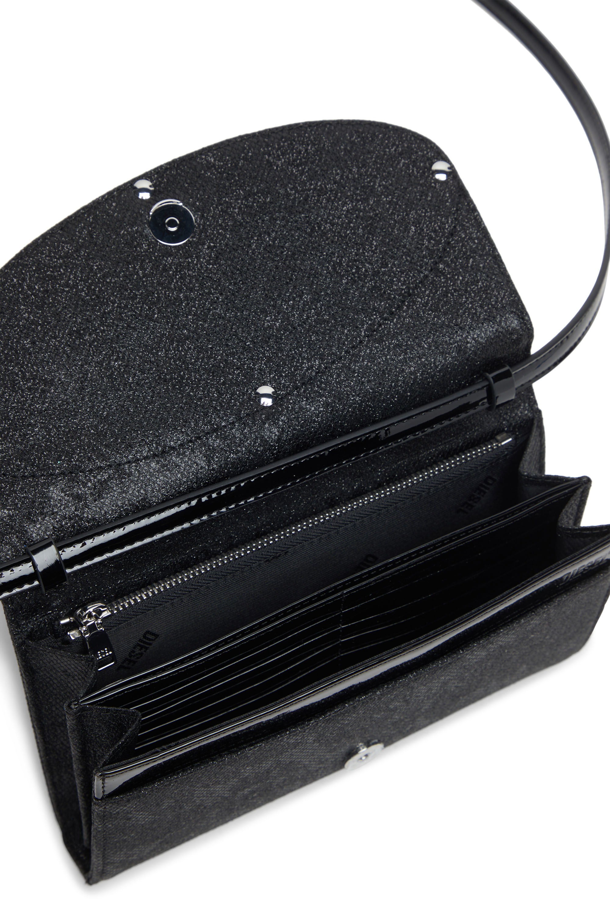 Diesel - 1DR WALLET STRAP, Monedero de lurex de camuflaje brillante Mujer in Negro - 4
