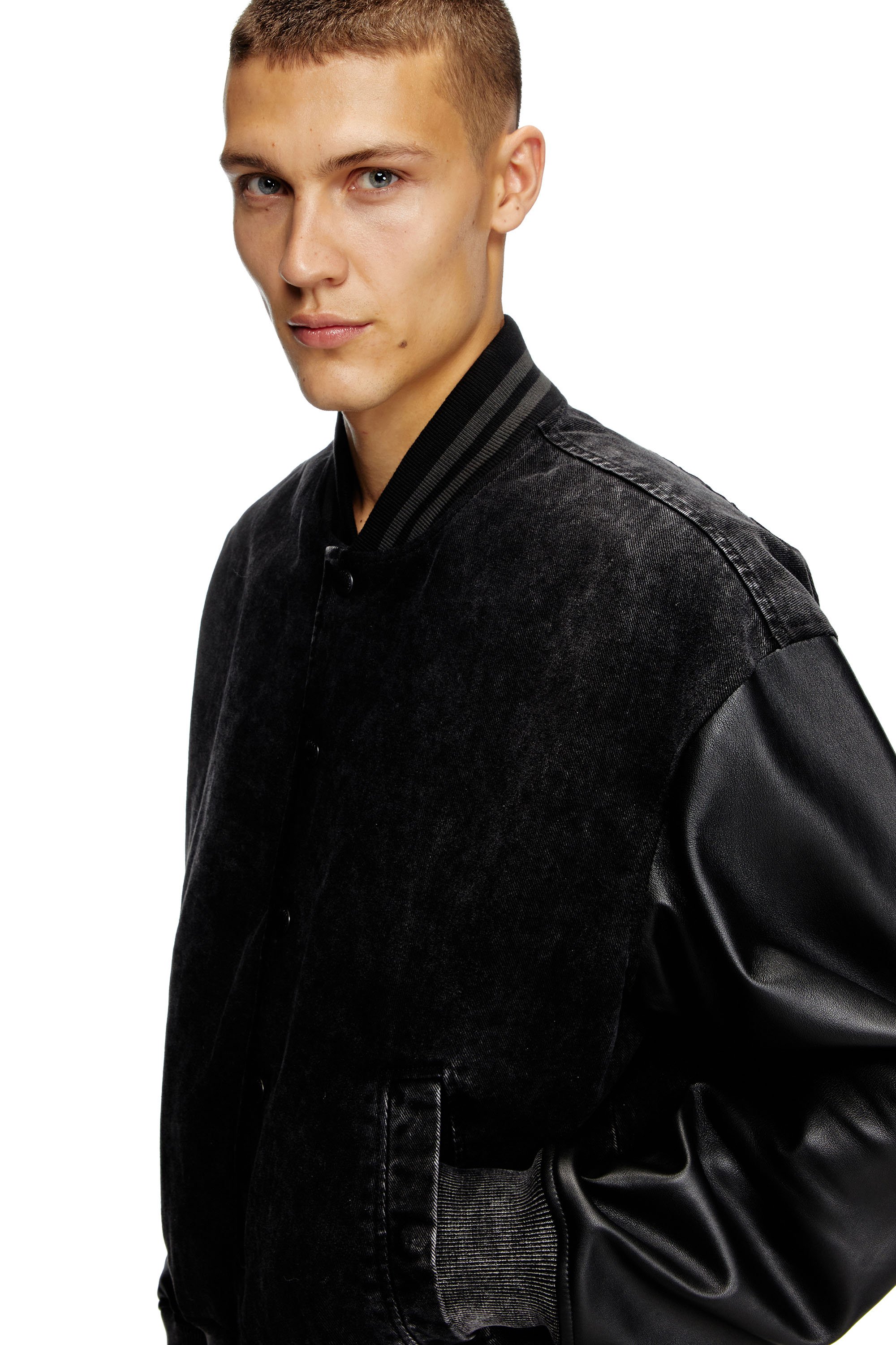 Diesel - L-NYN, Chaqueta bomber de denim y cuero Hombre in Negro - 5