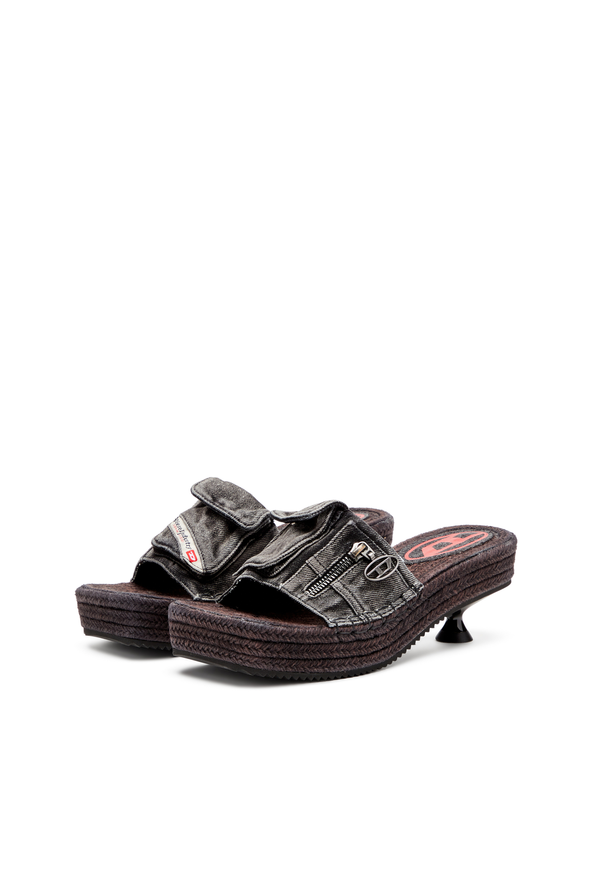 Diesel - D-IBIZA 40 PCK, D-Ibiza-Mocasines de esparto con plataforma y tacón en denim Mujer in Negro - 8