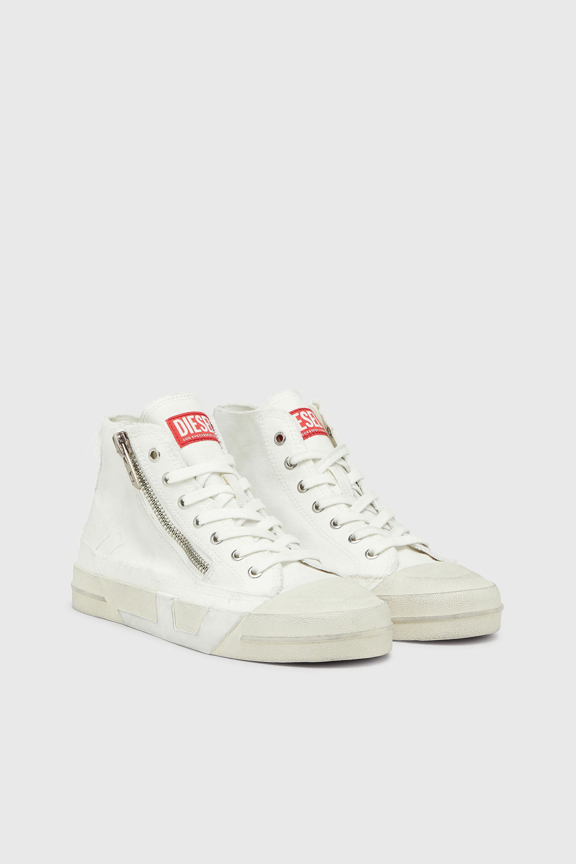Diesel - S-D-VERSE ZIP MID II, S-D-Verse - Zapatillas de lona deshilachada con Logo D Hombre in Blanco - 2