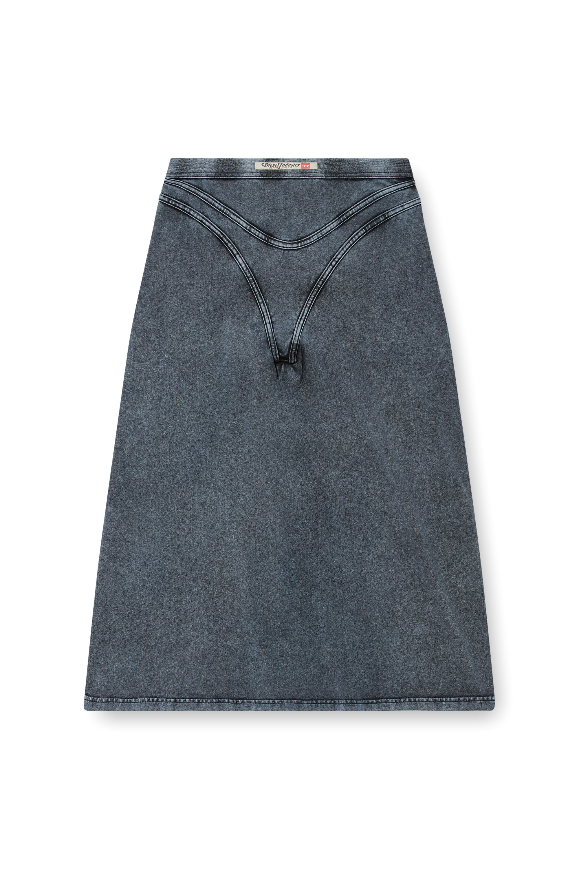 Diesel - O-ALLINE, Falda midi de punto con aspecto denim Mujer in Azul marino - 3