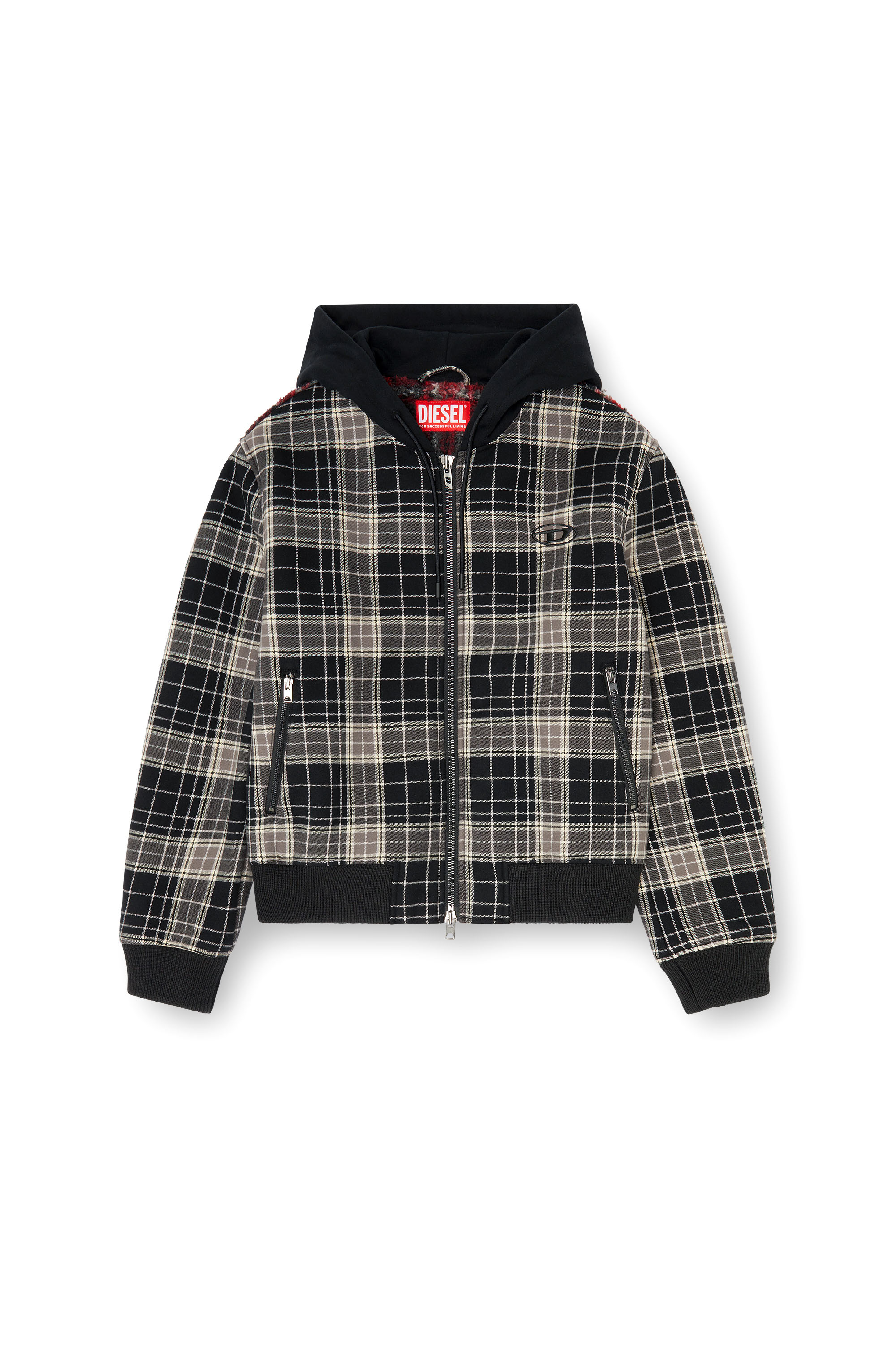 Diesel - W-KUNST, Chaqueta bomber de franela a cuadros con interior teddy Hombre in Multicolor - 2