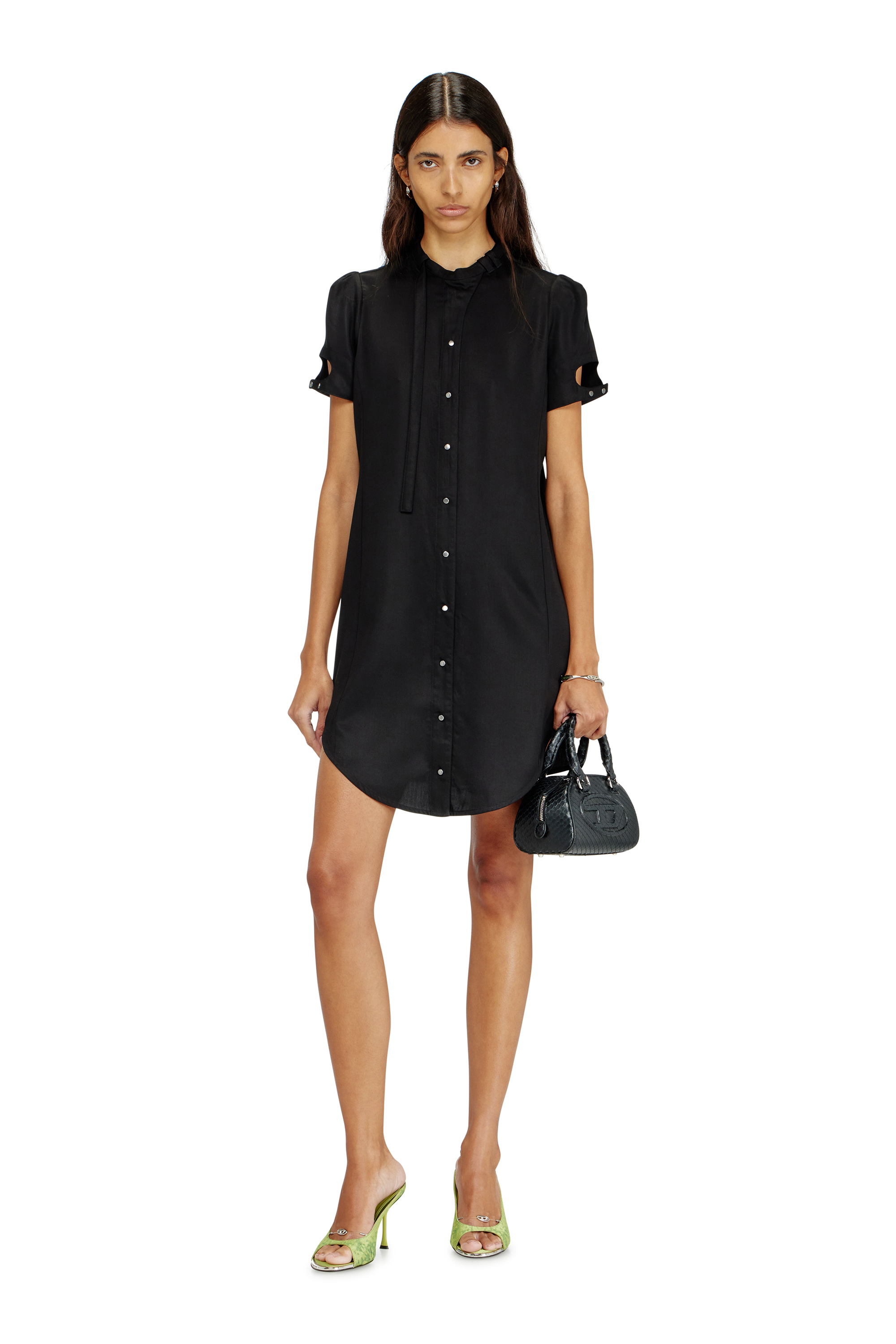 Diesel - 1DR DOME CROSSBODY, 1DR Dome-Bolso bowling mini en piel efecto serpiente Mujer in Negro - 3