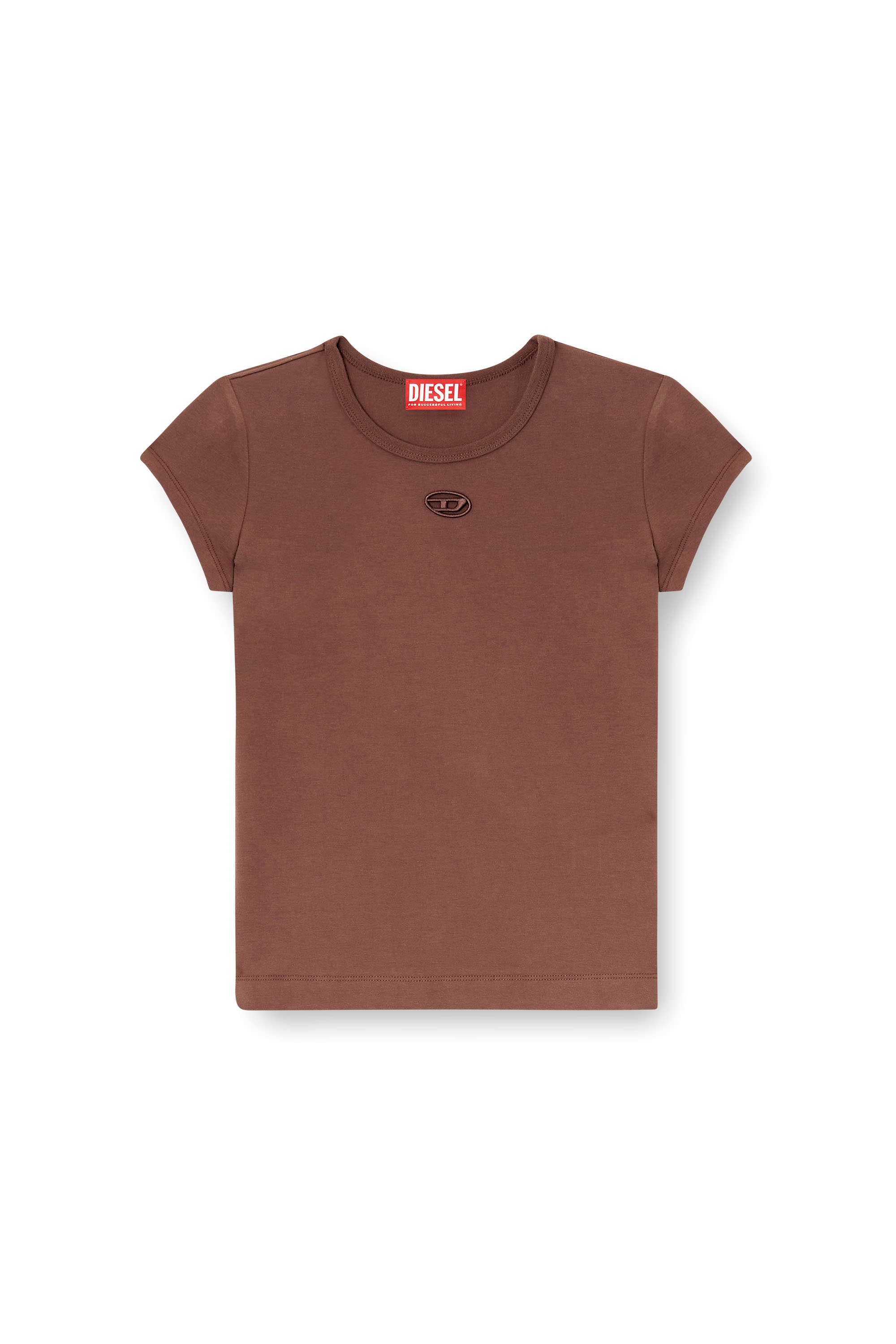 Diesel - T-ANGIE-OD, Camiseta con logotipo bordado con abertura Mujer in Marrón - 3