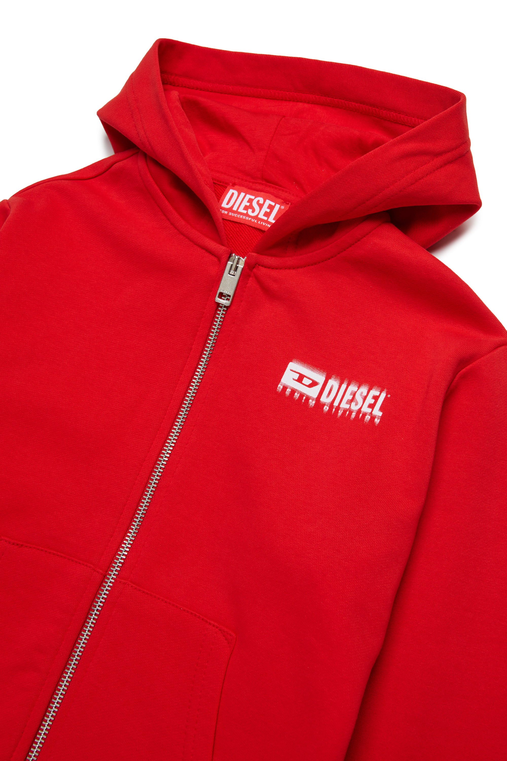 Diesel - SVOUGZIP OVER, Sudadera con capucha y cremallera con logotipo manchado Hombre in Rojo - 3