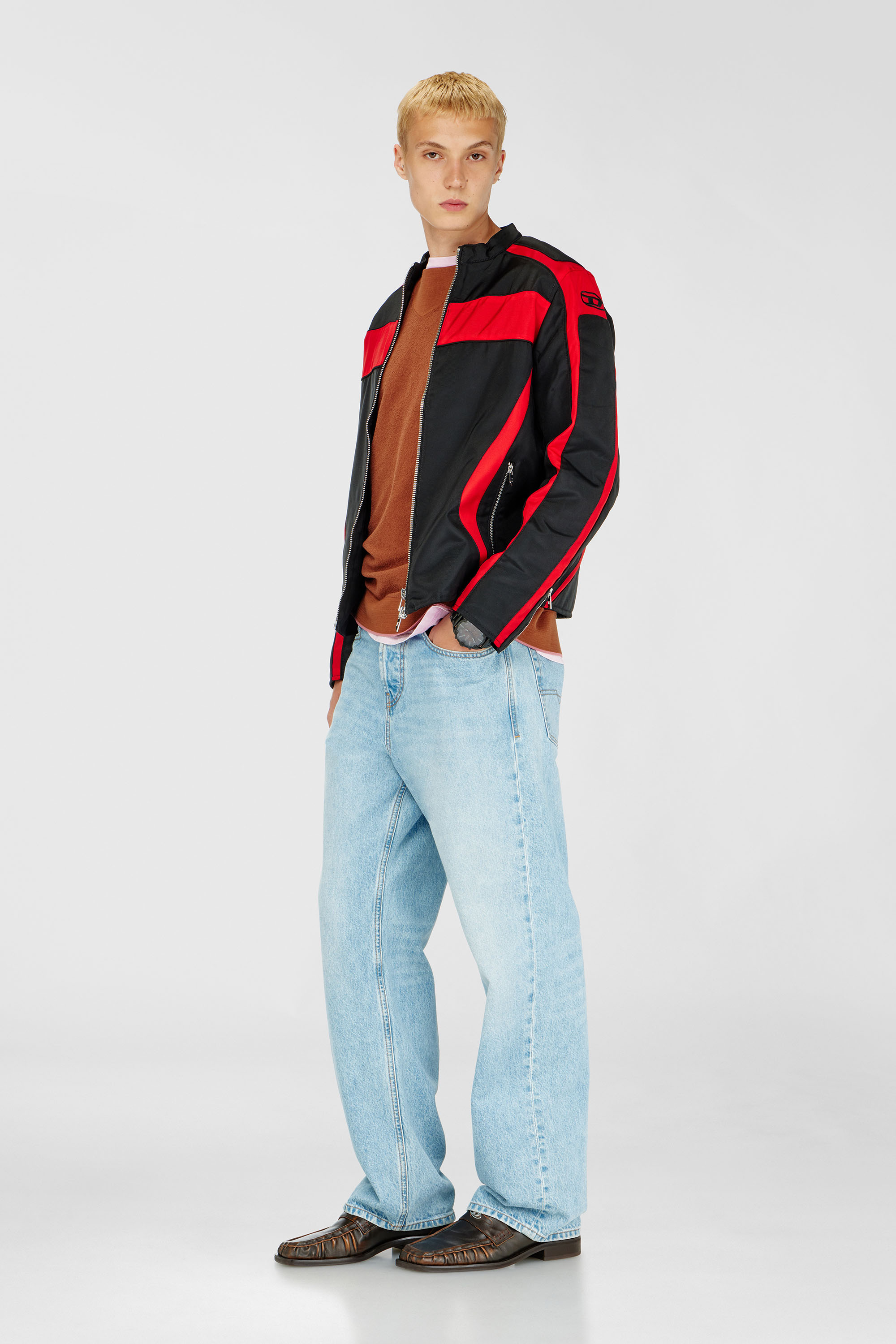 Diesel - J-ADAM-PDAI, Chaqueta biker en lona de bloques de color Hombre in Multicolor - 2
