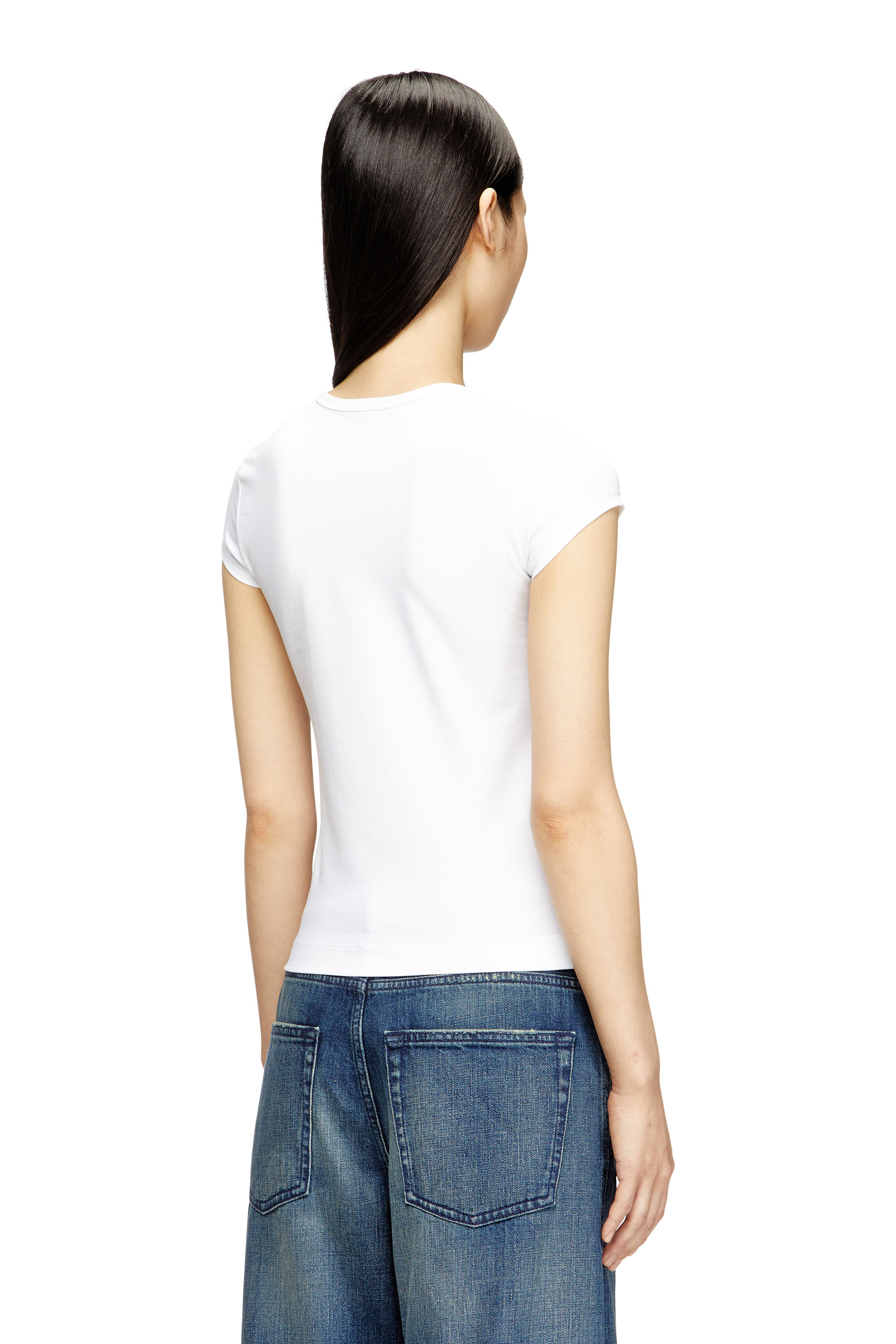 Diesel - T-ANGIE-OD, Camiseta con logotipo bordado con abertura Mujer in Blanco - 4