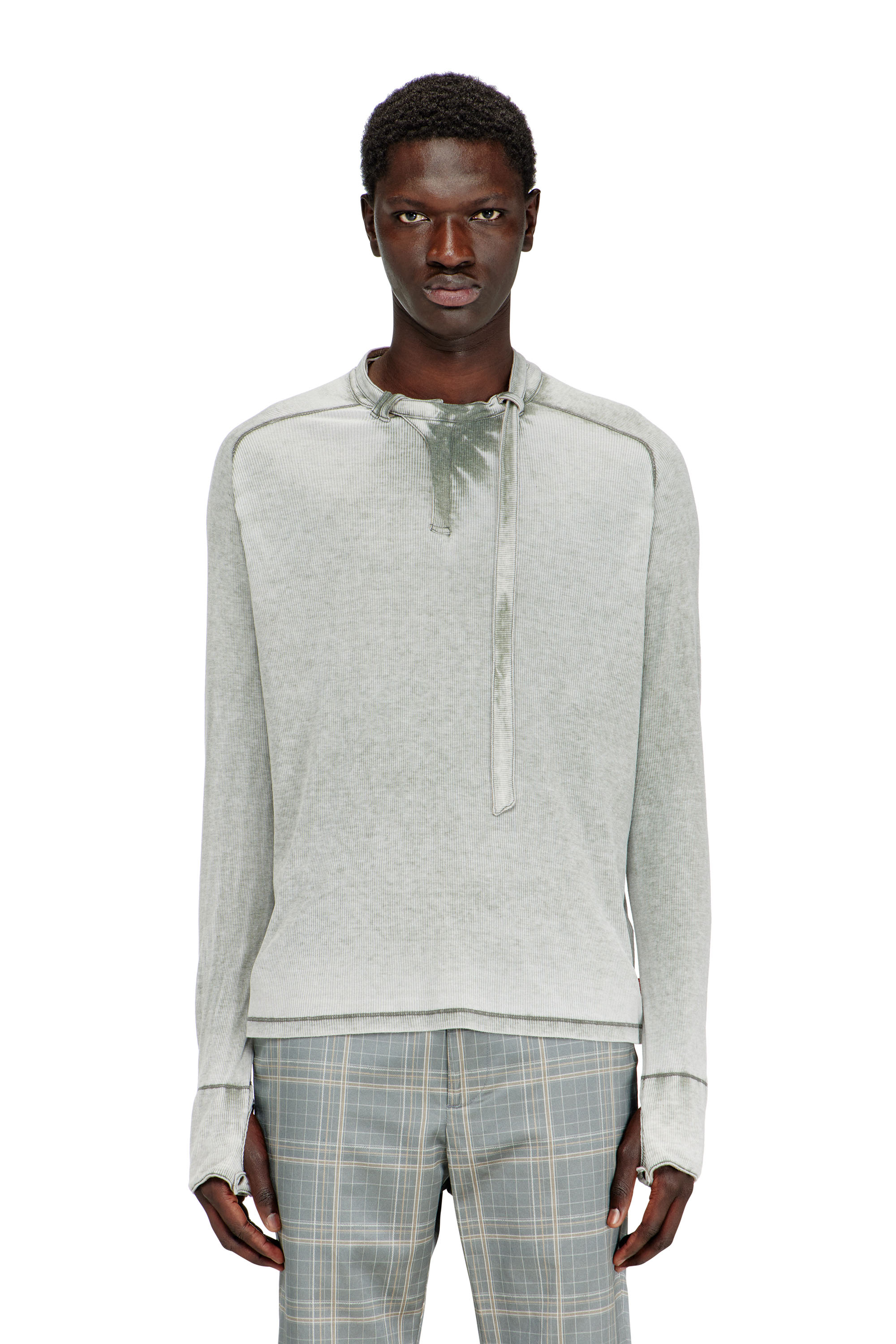 Diesel - T-GOHAN, Top de canal&eacute; de jersey con tira tipo biker en el cuello Hombre in Gris - 1