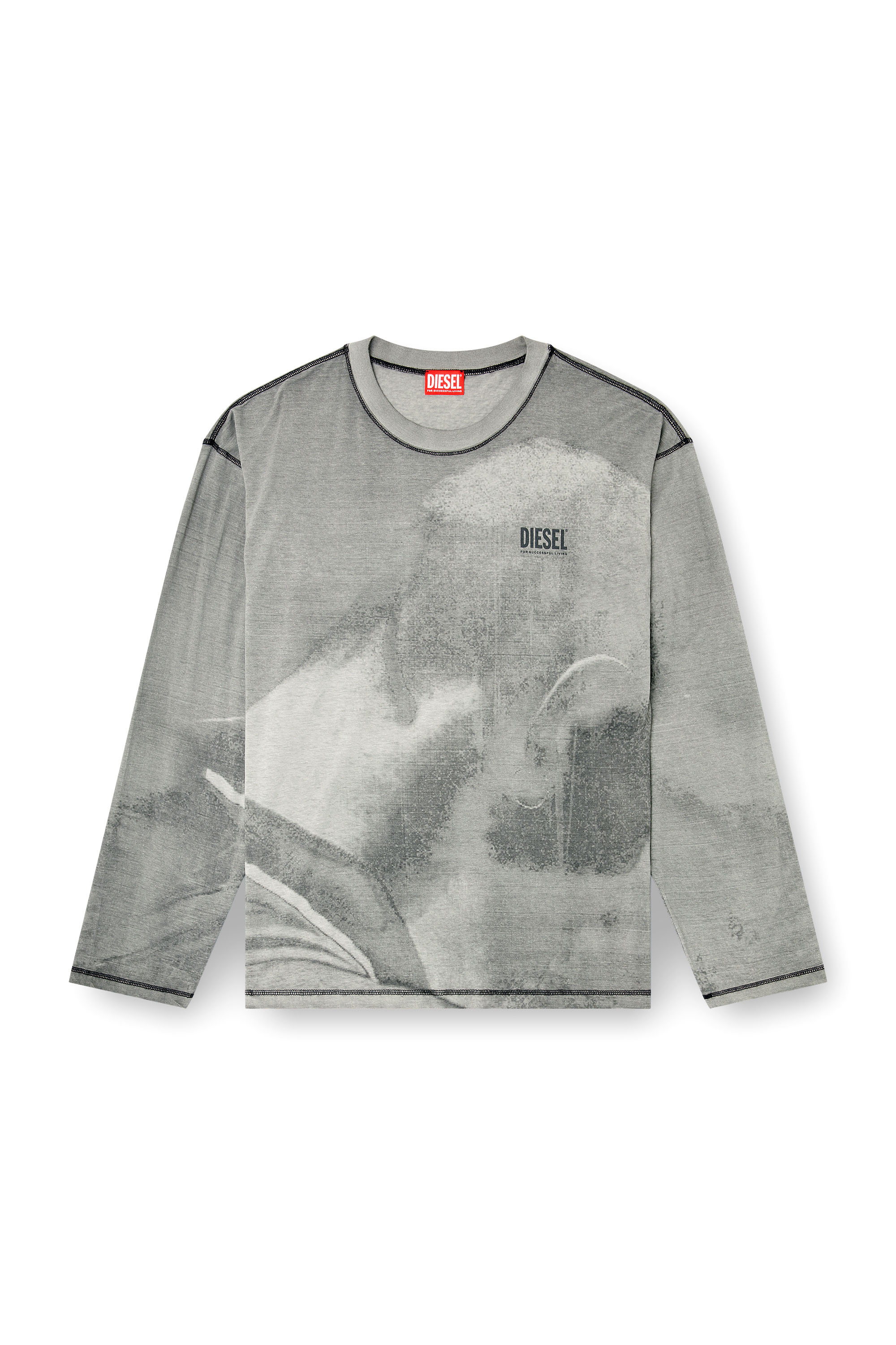 Diesel - T-BOXT-LS-NC-V1, Camiseta de manga larga con estampado trompe l'oeil Hombre in Gris - 3