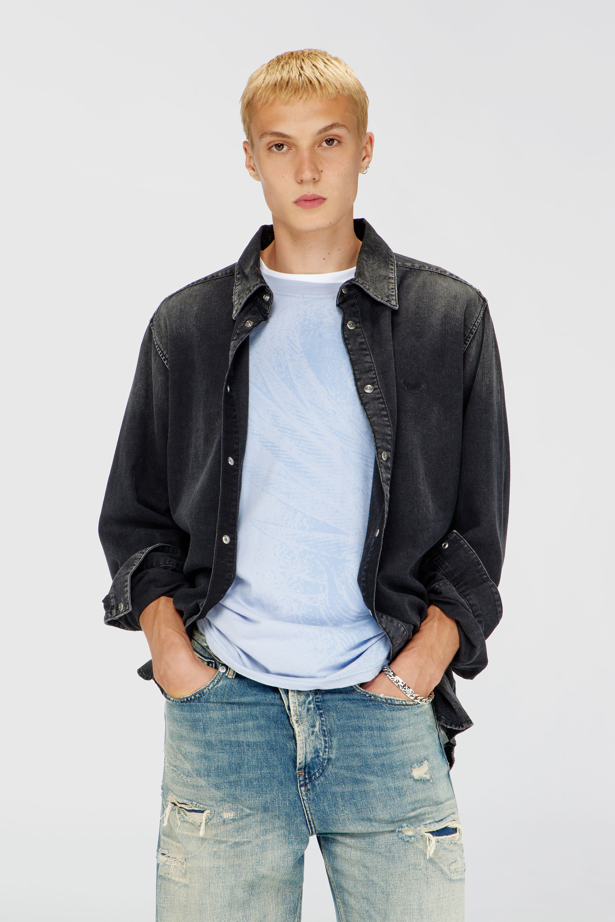 Diesel - D-SIMPLY, Camisa de denim de manga larga Hombre in Negro - 3