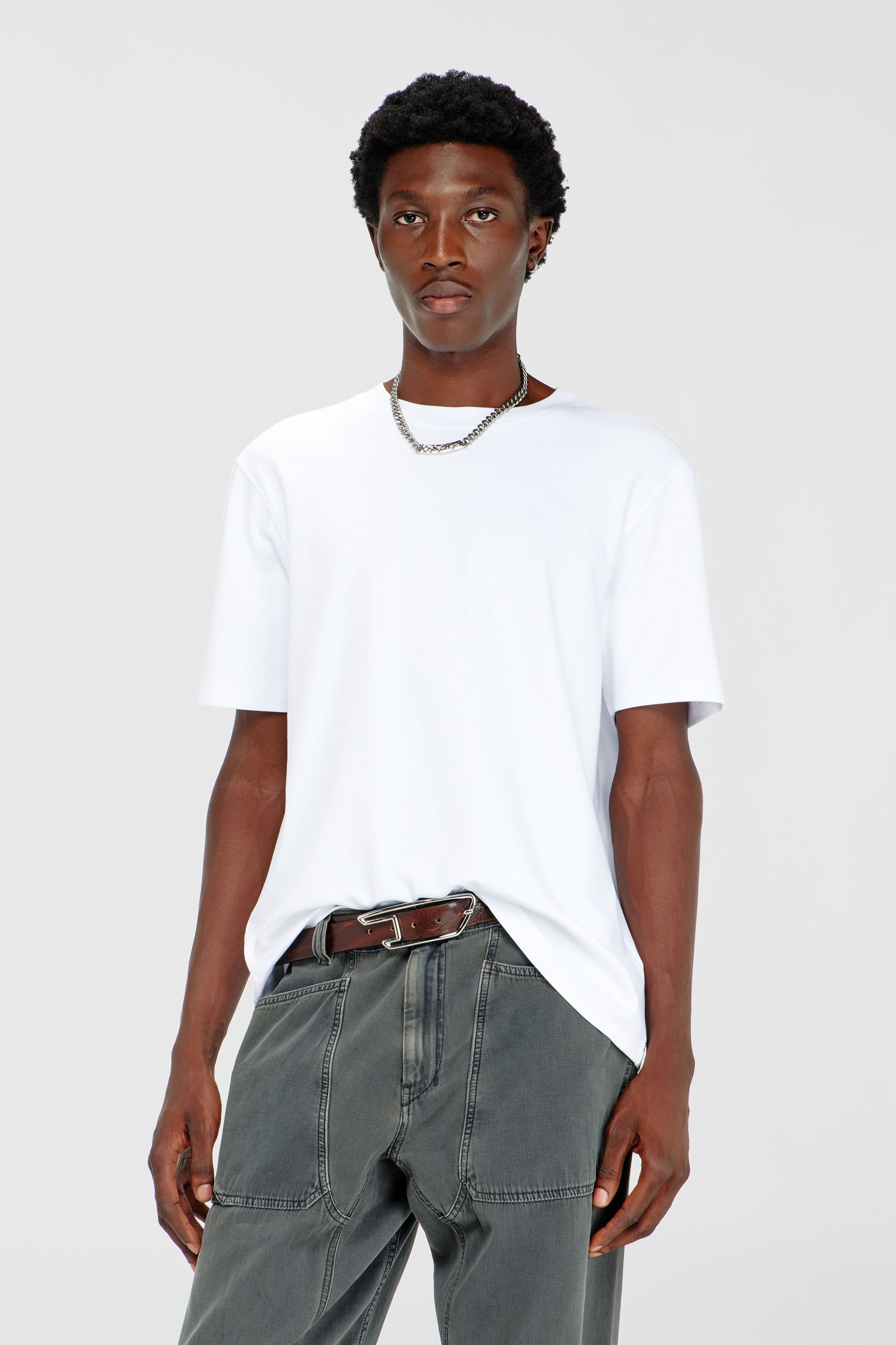 Diesel - T-ADJUST-AA2, Camiseta de interlock de algod&oacute;n con logo bordado Hombre in Blanco - 1
