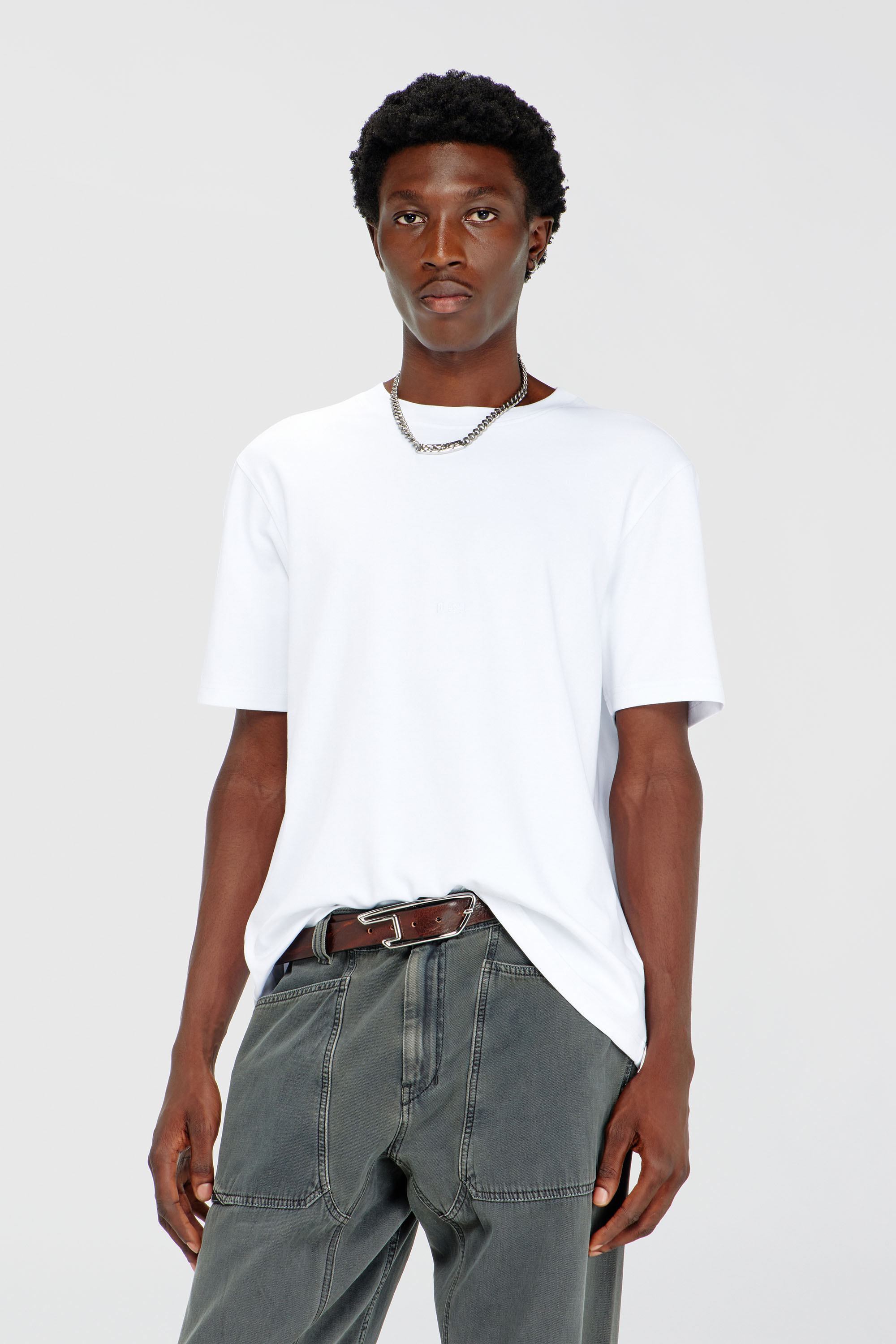 Diesel - T-ADJUST-AA2, Camiseta de interlock de algod&oacute;n con logo bordado Hombre in Blanco - 3