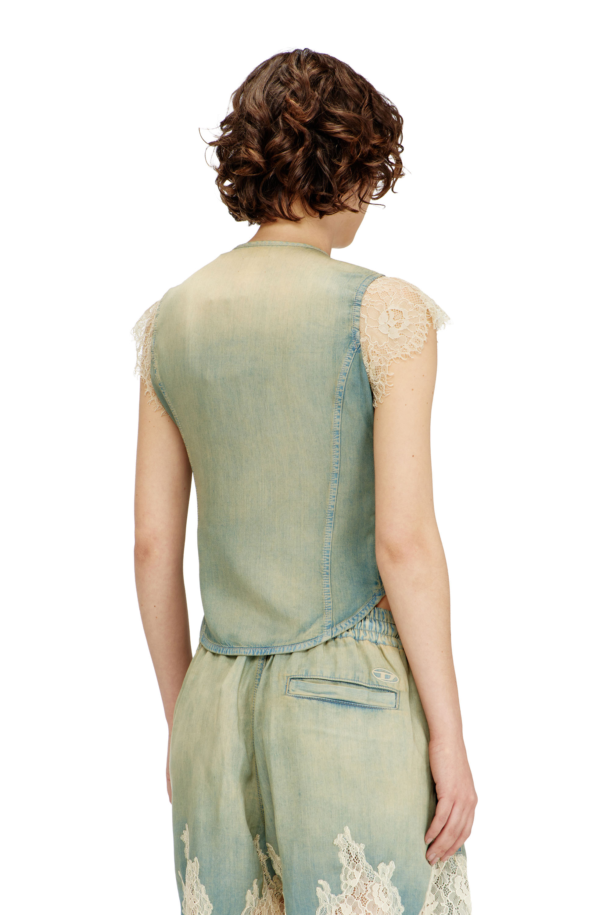 Diesel - DE-MALKA-S, Camisa de manga corta en denim y encaje Mujer in ToBeDefined - 4