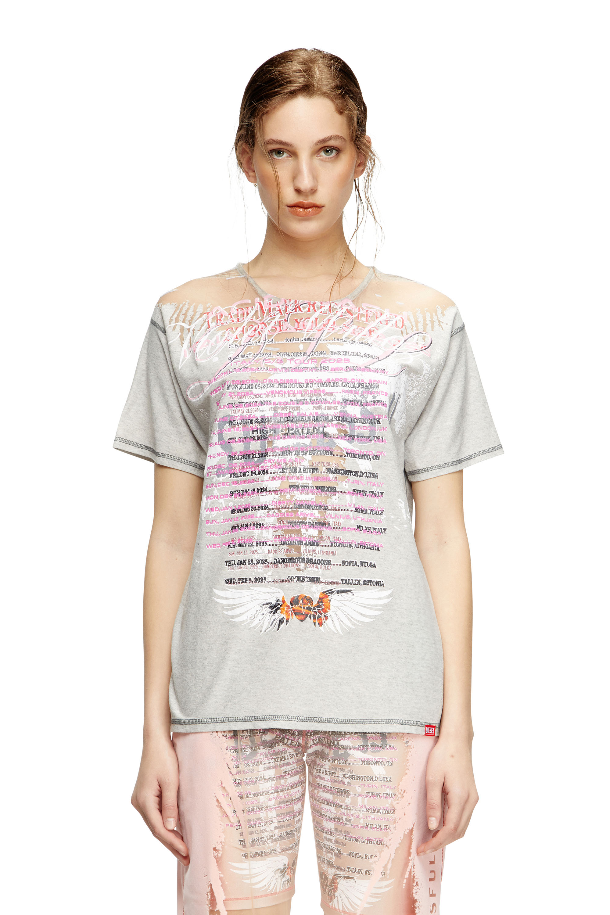Diesel - T-NORMAC, Camiseta de cuello redondo con estampado de letras de canciones Mujer in Gris - 3