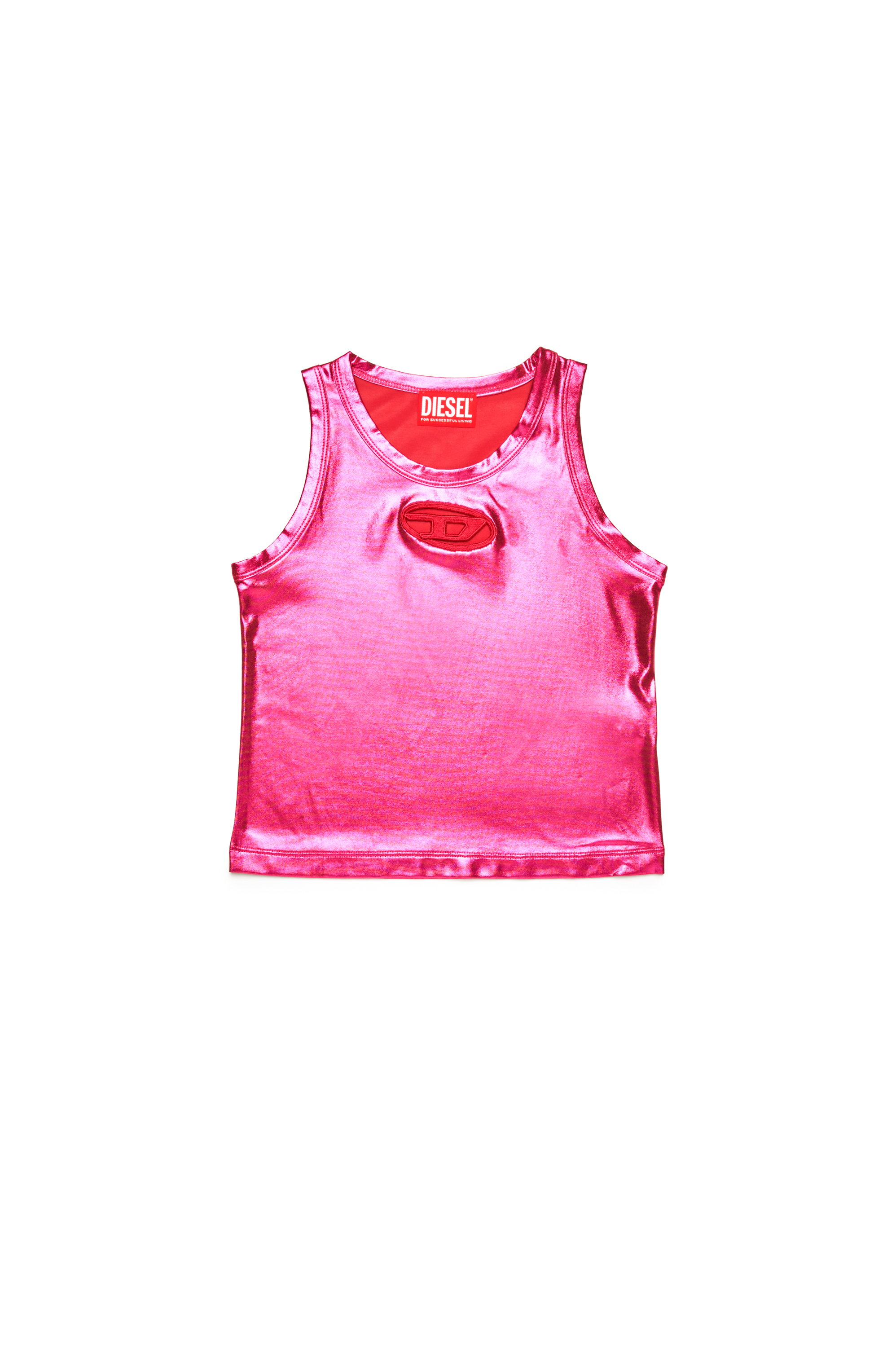 Diesel - TLYNYS, Camiseta sin mangas metalizada con logotipo recortado Mujer in Rosa - 1