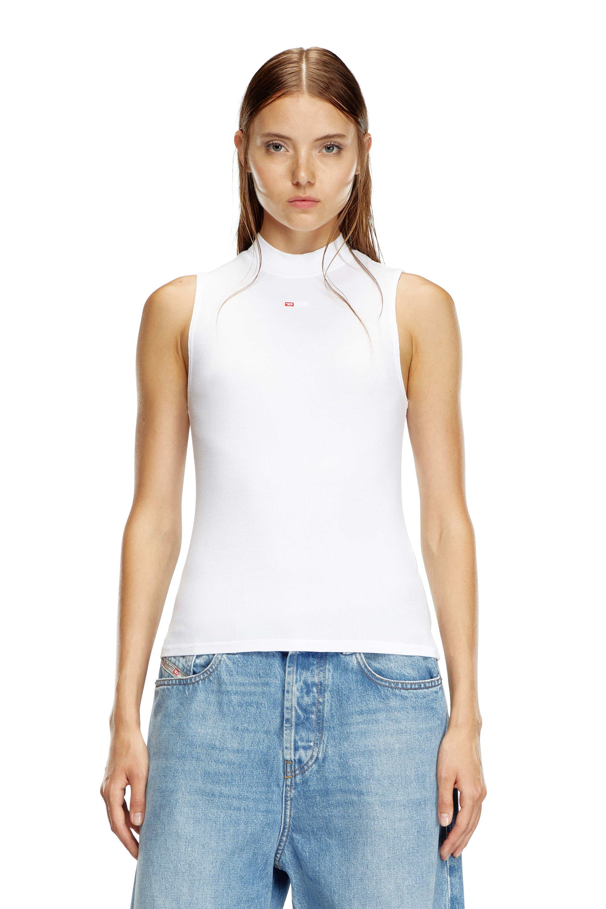 Diesel - T-MOKKY-SL-MICRODIV, Mujer Camiseta con tirantes de canalé con medio cuello alto in Blanco - Image 5