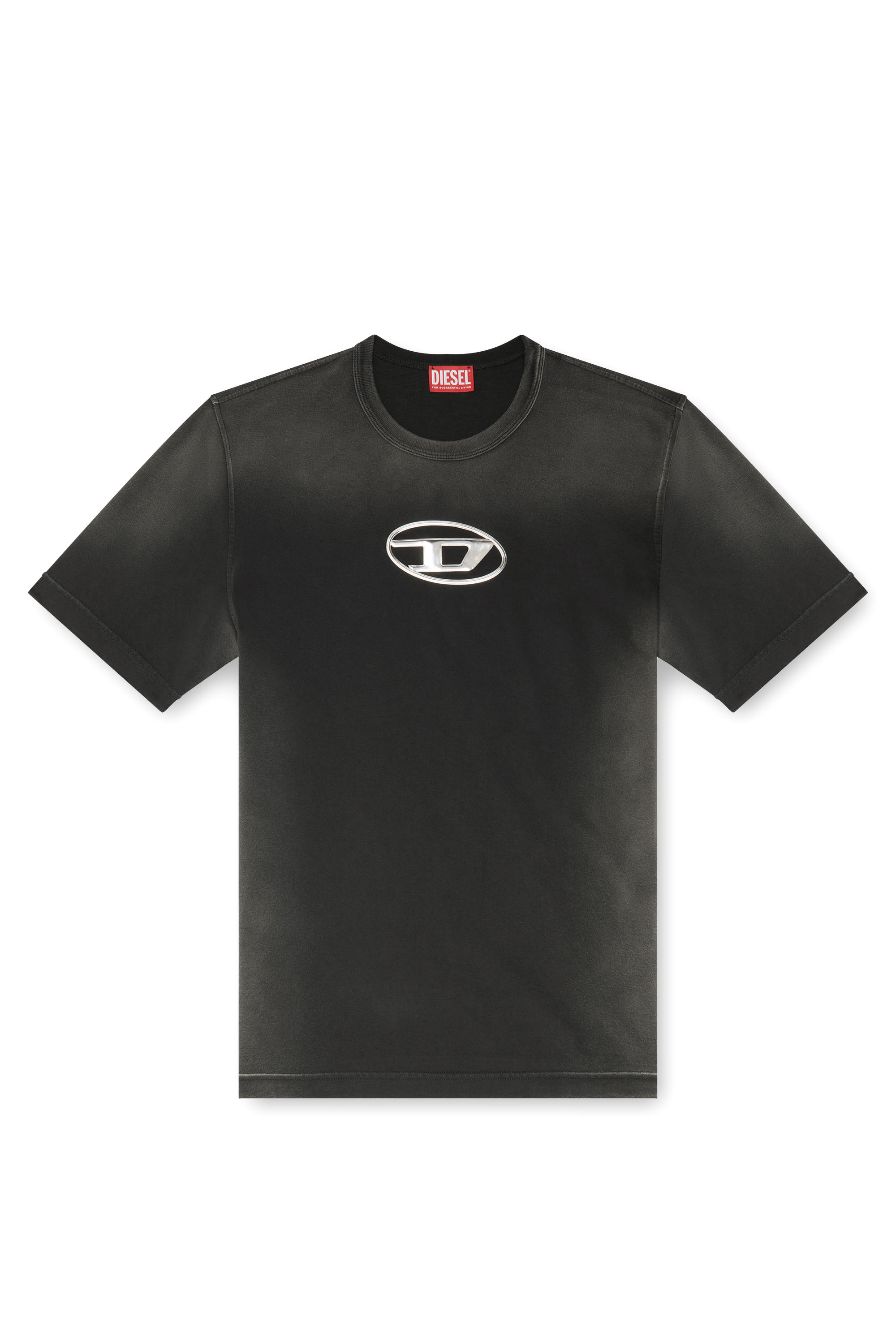 Diesel - T-ADJUST-Q8, Camiseta desteñida con logotipo Oval D recortado Hombre in Negro - 3
