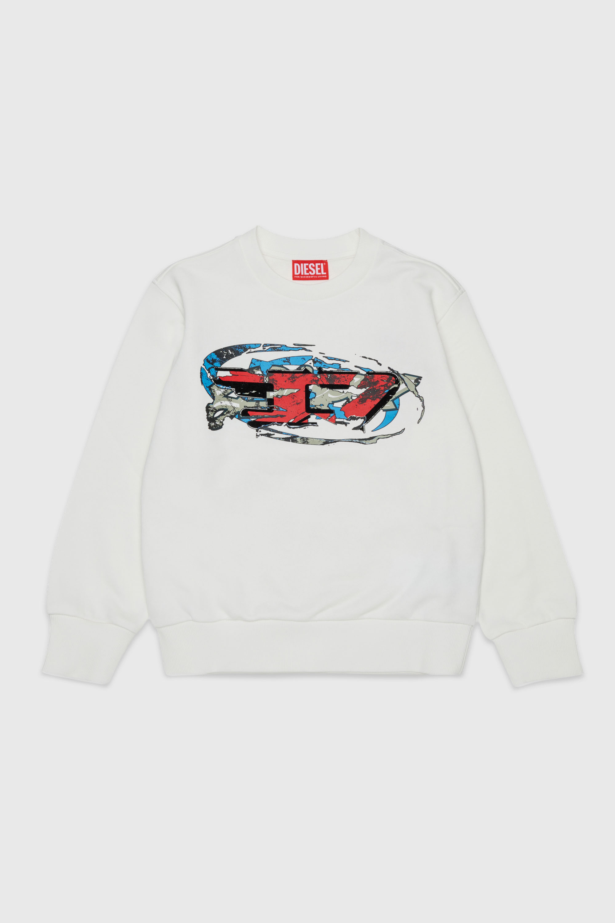 Diesel - SCRAP OVER, Sudadera con estampado gr&aacute;fico Oval D Hombre in Blanco - 1