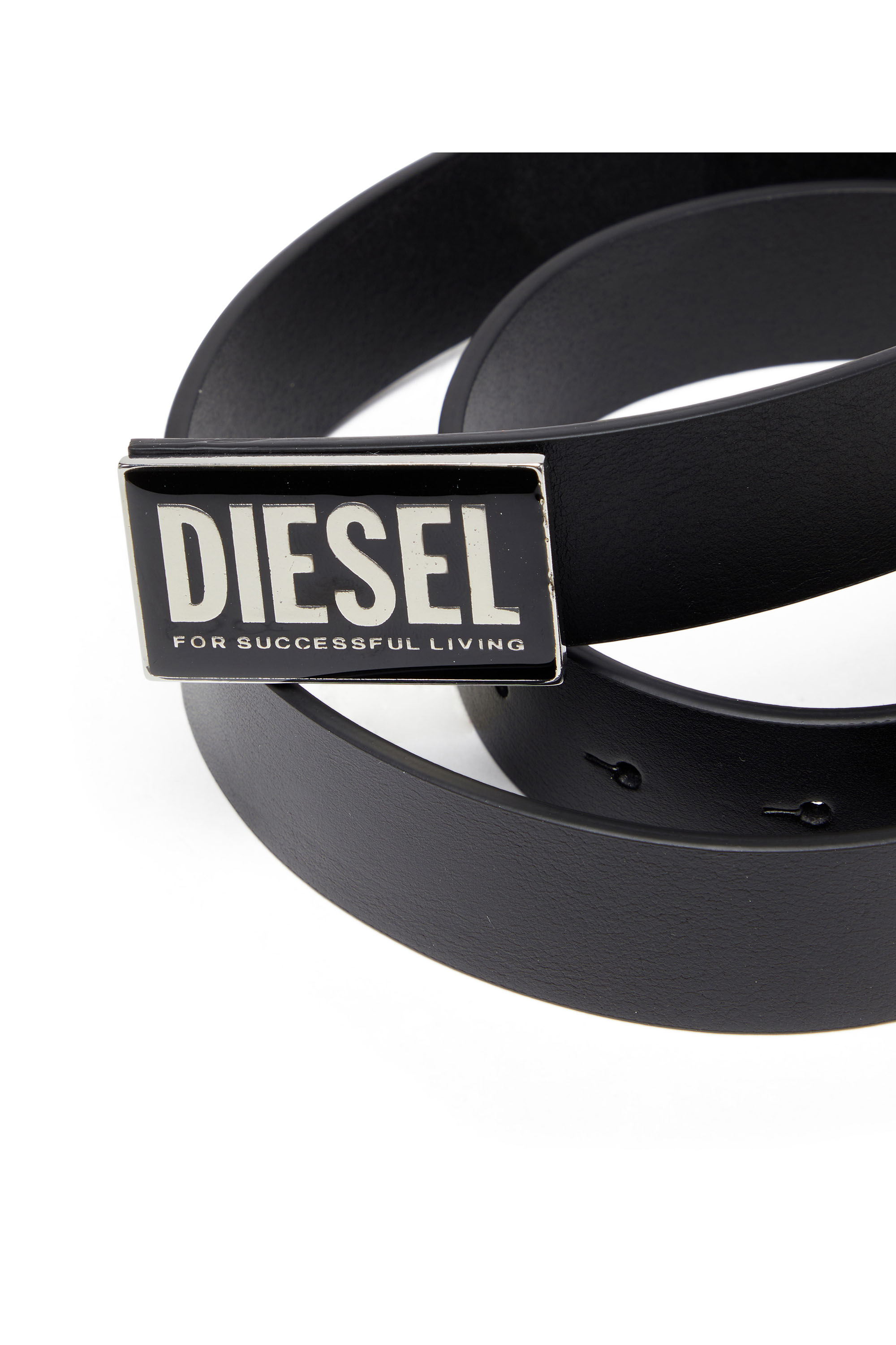 Diesel - B-GLOSSY II, Man's Leather belt with glossy logo buckle in Black - 3