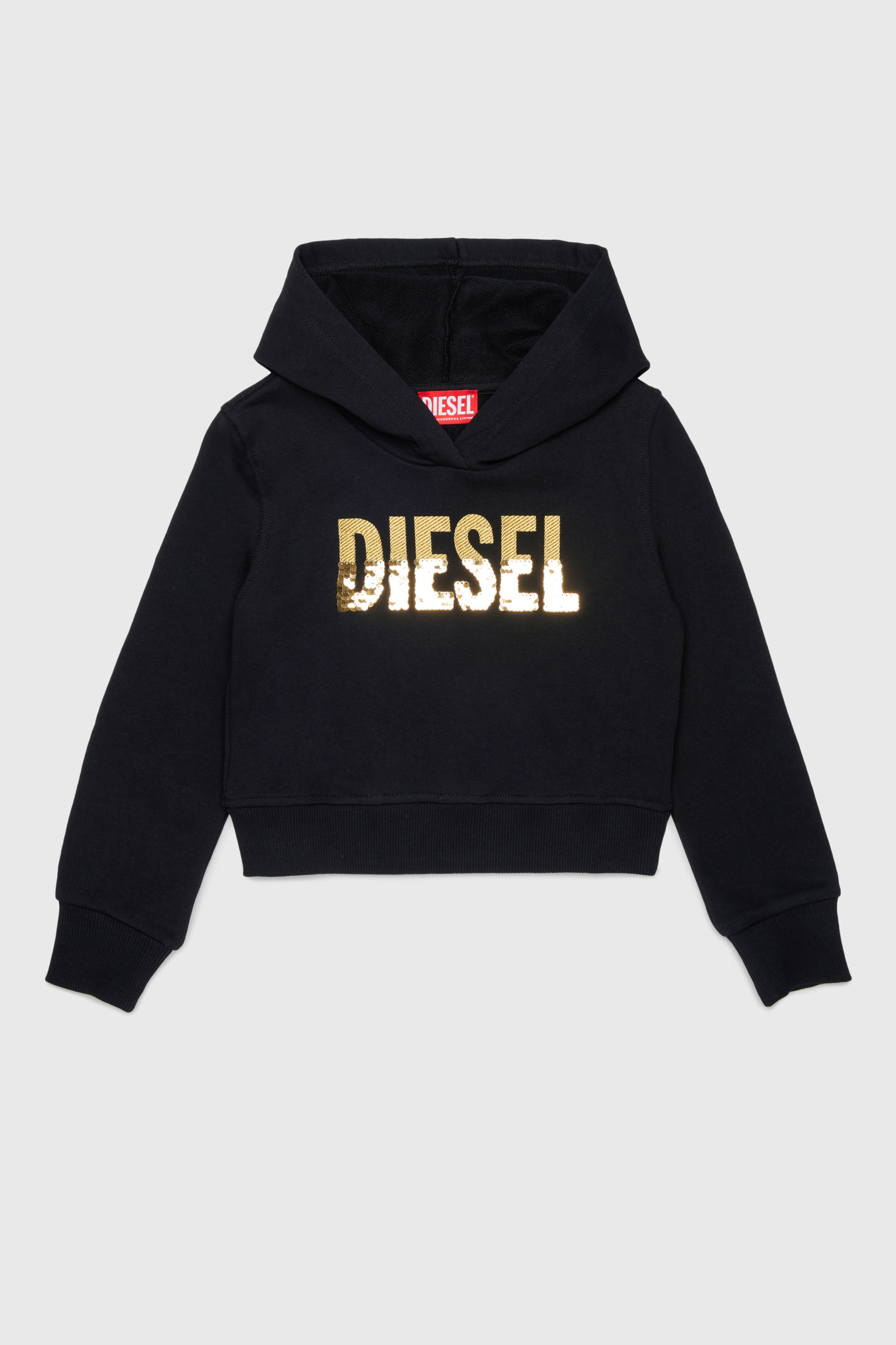 Diesel - SPALLYHOOD, Sudadera con logo de lentejuelas Mujer in Negro - 1
