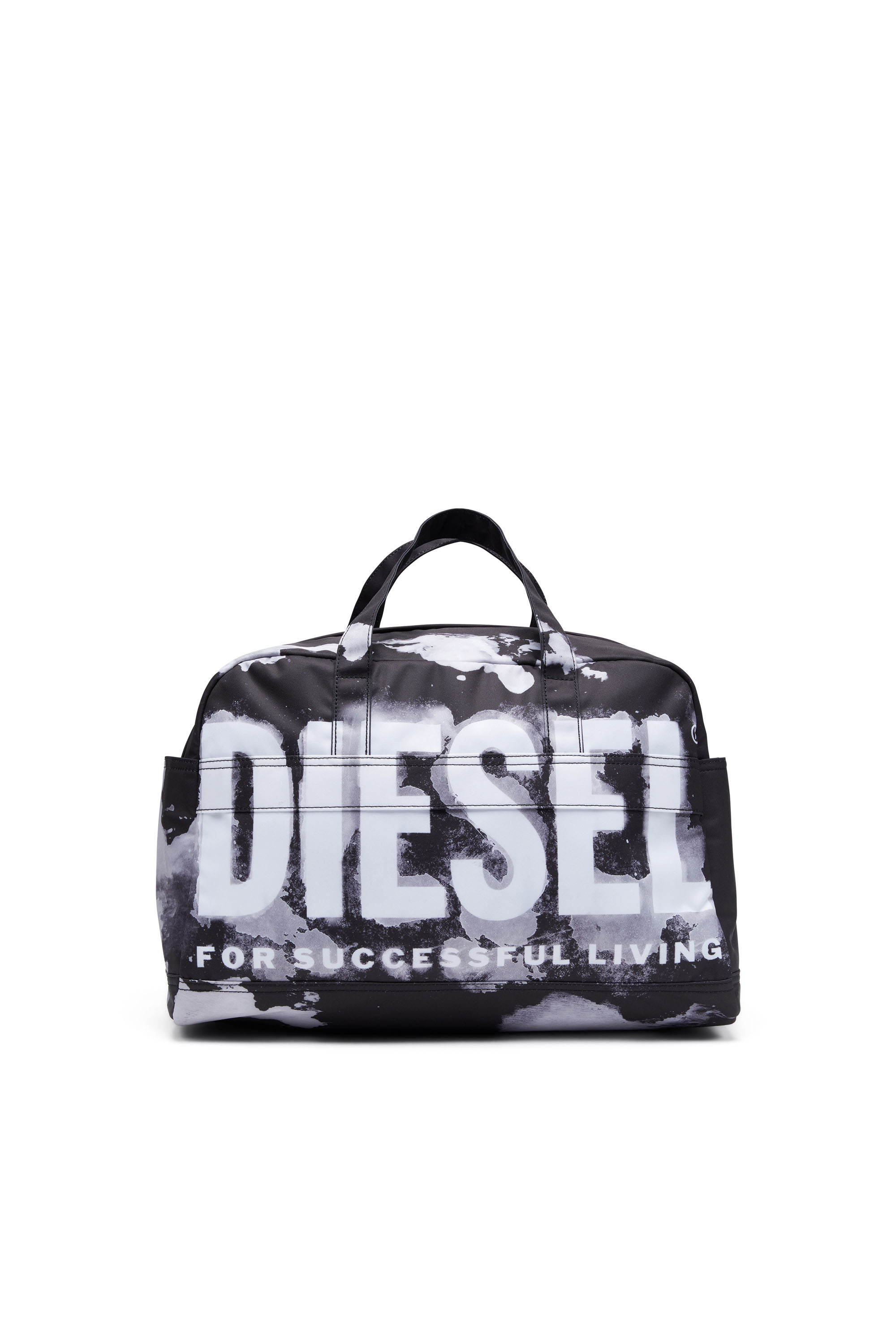 Diesel - RAVE DUFFLE L X, Hombre Rave-Bolso tote con estampado de logotipo desteñido in Negro - Image 1