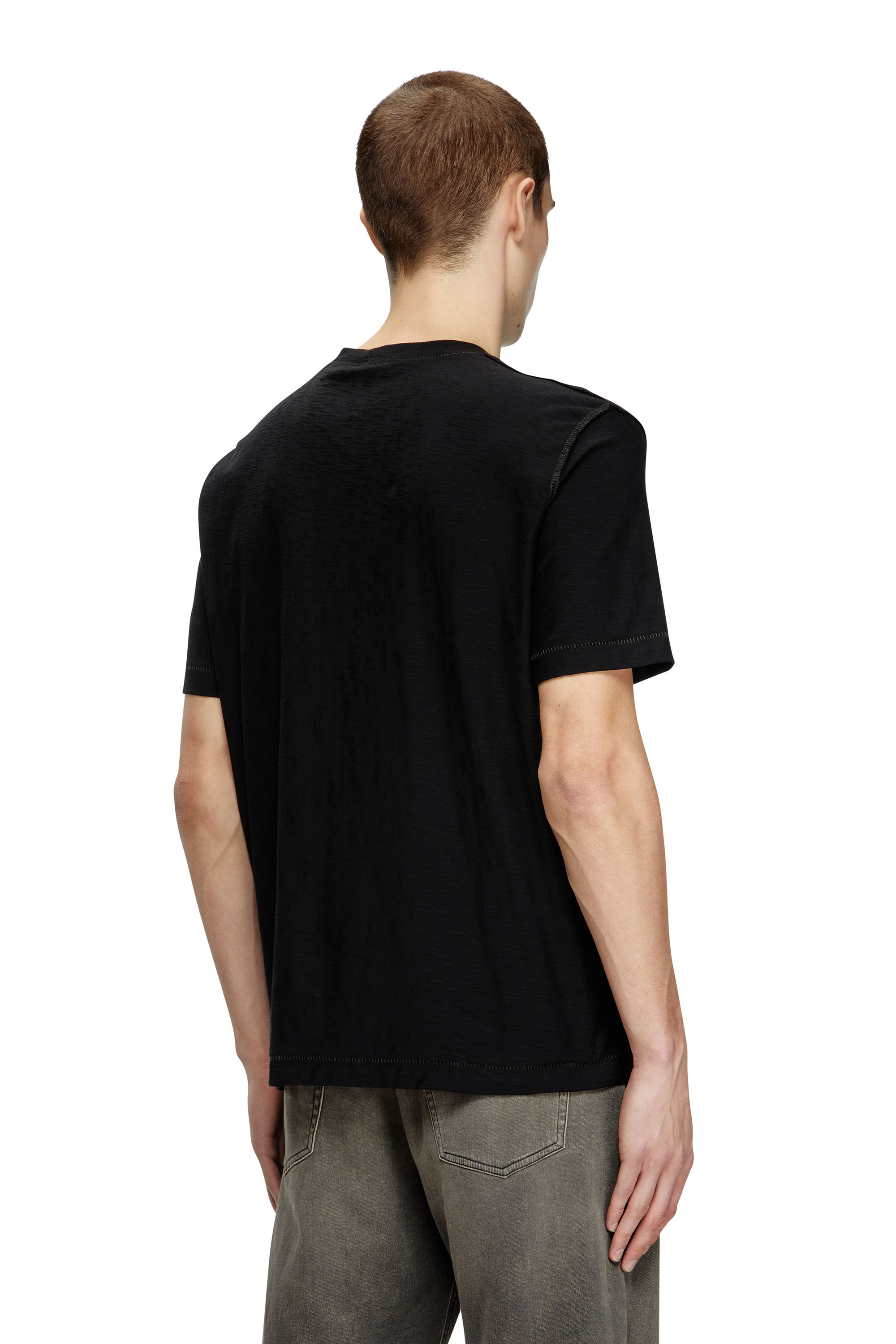 Diesel - T-ADJUST-R11, Camiseta de algodón slub con logotipo en relieve Hombre in Negro - 4