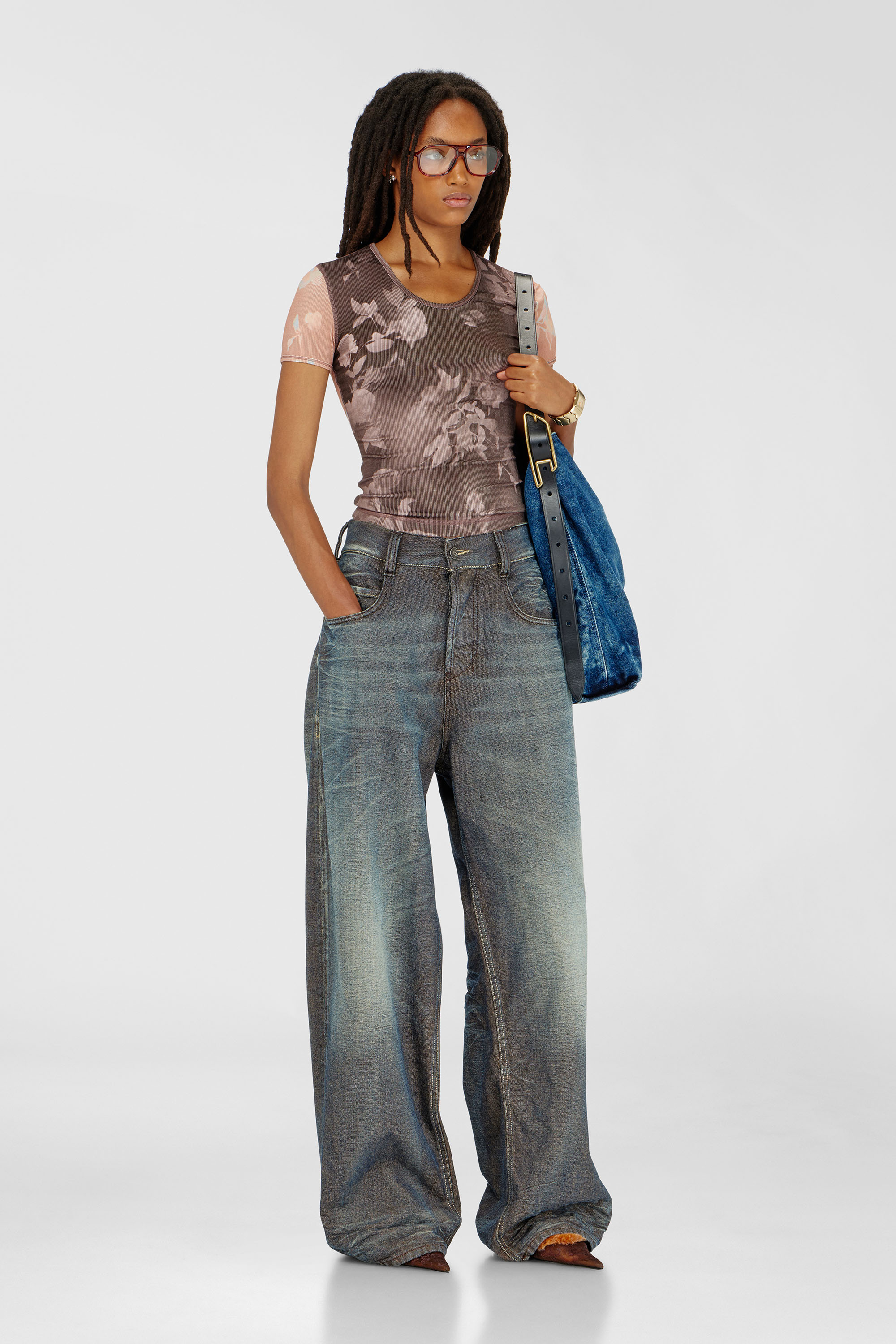 Diesel - T-ELENEWU, Top de punto acanalado con estampado floral Mujer in Multicolor - 2