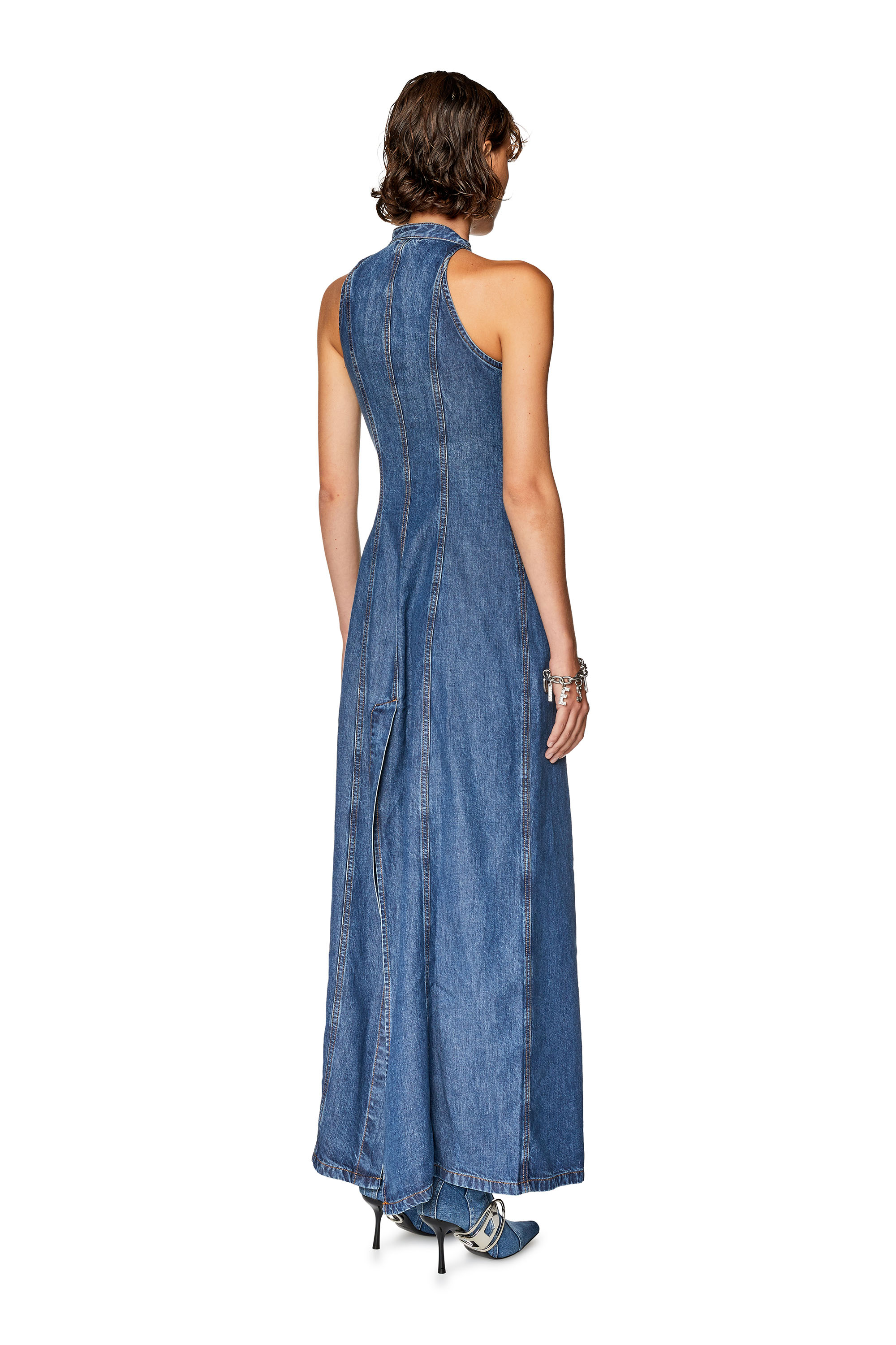 Diesel - DE-LULU-S, Vestido largo de denim ligero Mujer in Azul marino - 3