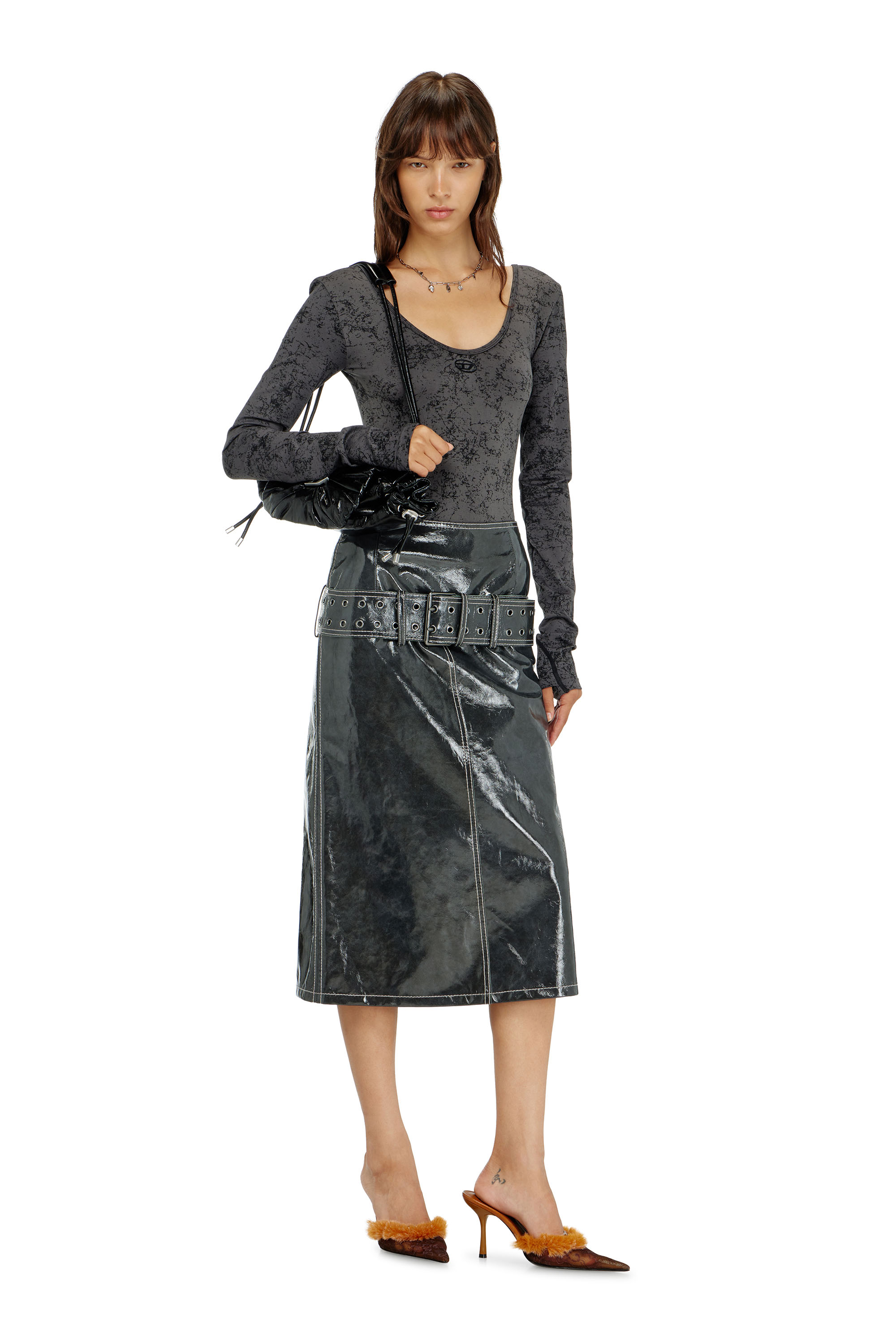 Diesel - IONNA-UTLT, Body de espalda abierta con print utilitario Mujer in Negro - 4
