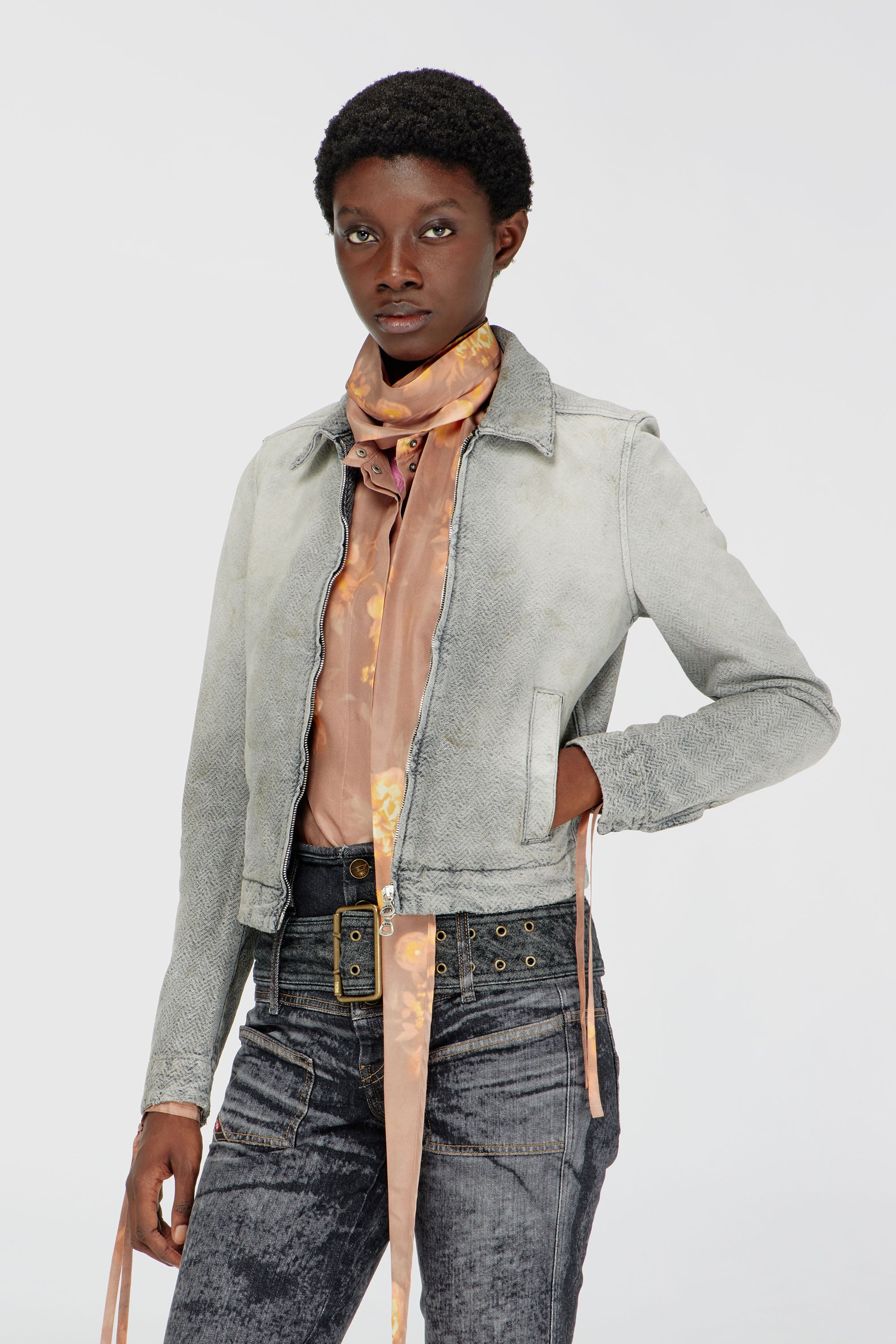 Diesel - DE-CORB, Chaqueta de denim herringbone desgastado Mujer in Gris - 1