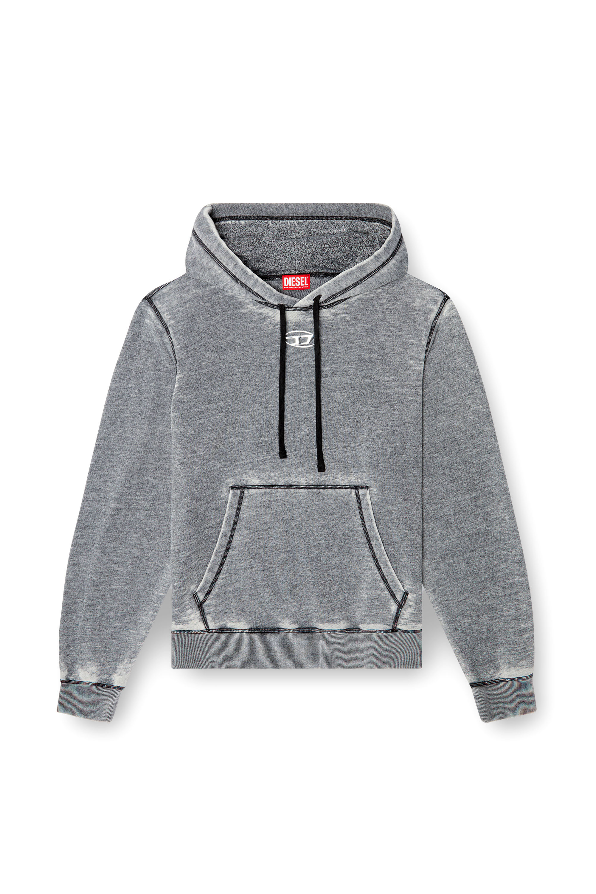 Diesel - S-GINN-HOOD-PAK, Sudadera con capucha burnout con logotipo Hombre in Gris - 3