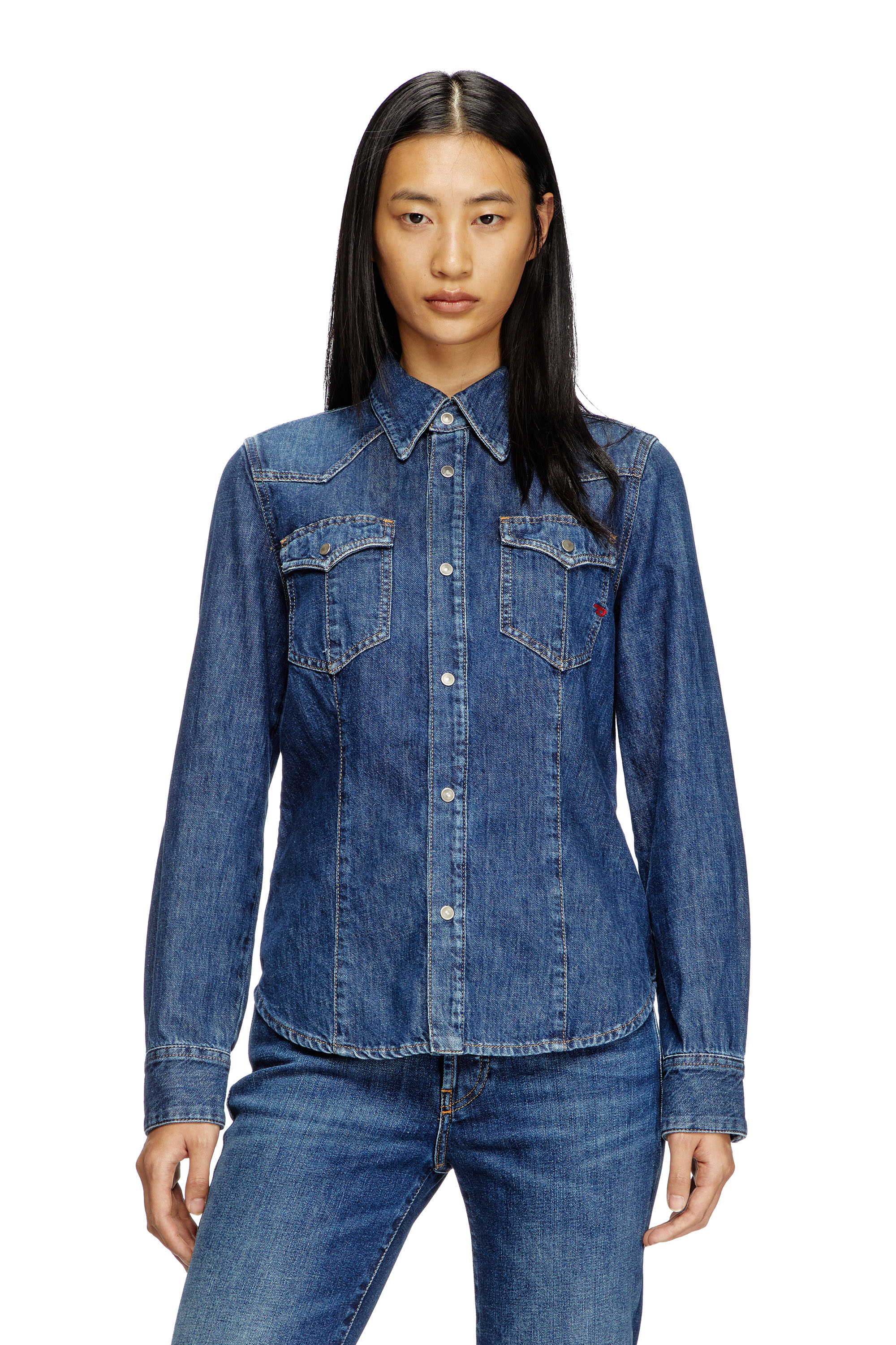 Diesel - DE-WAVES, Camisa western en denim Mujer in Azul marino - 1