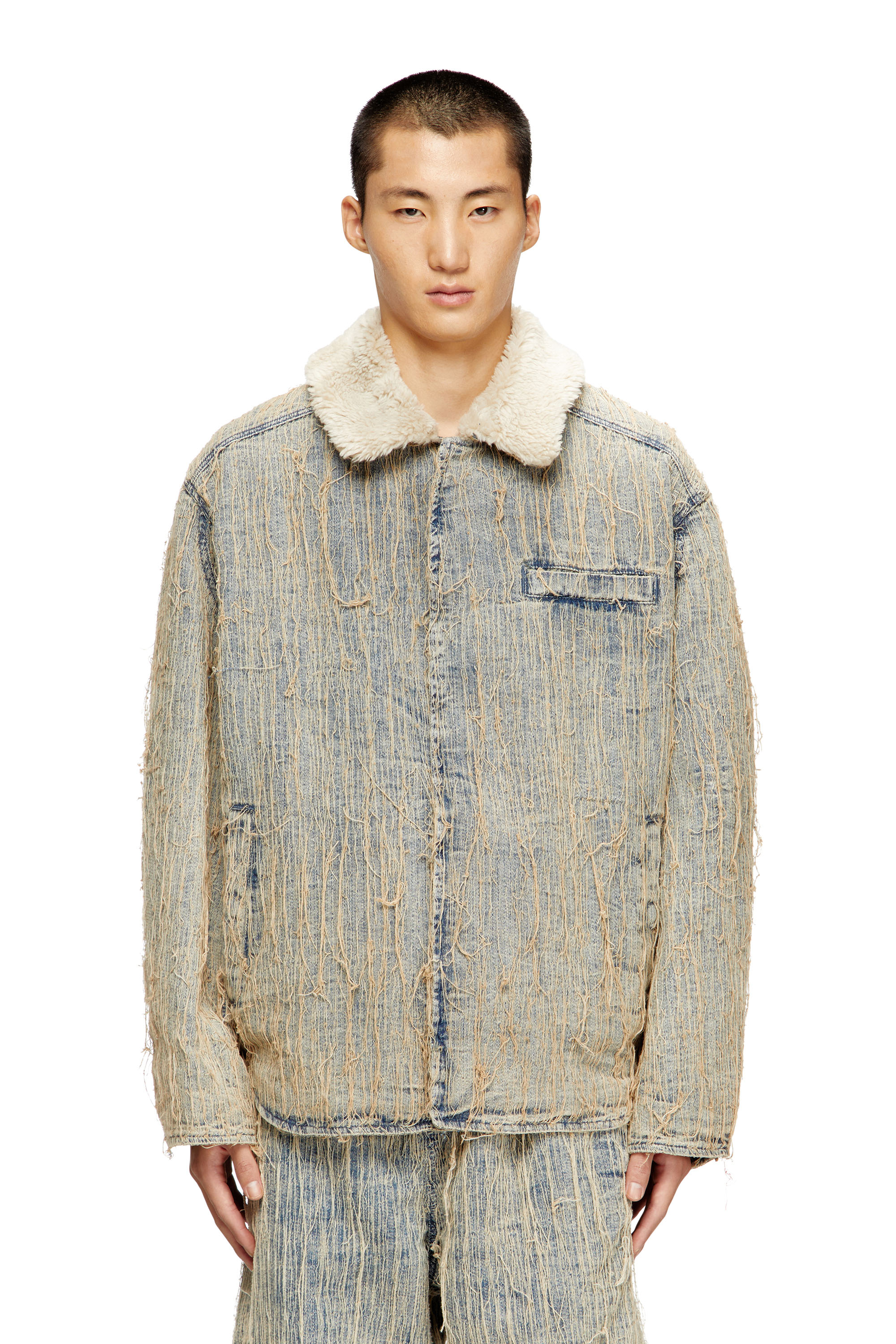 Diesel - D-IVAR-S, Chaqueta de denim jacquard con hilos flotantes Hombre in Azul marino - 3