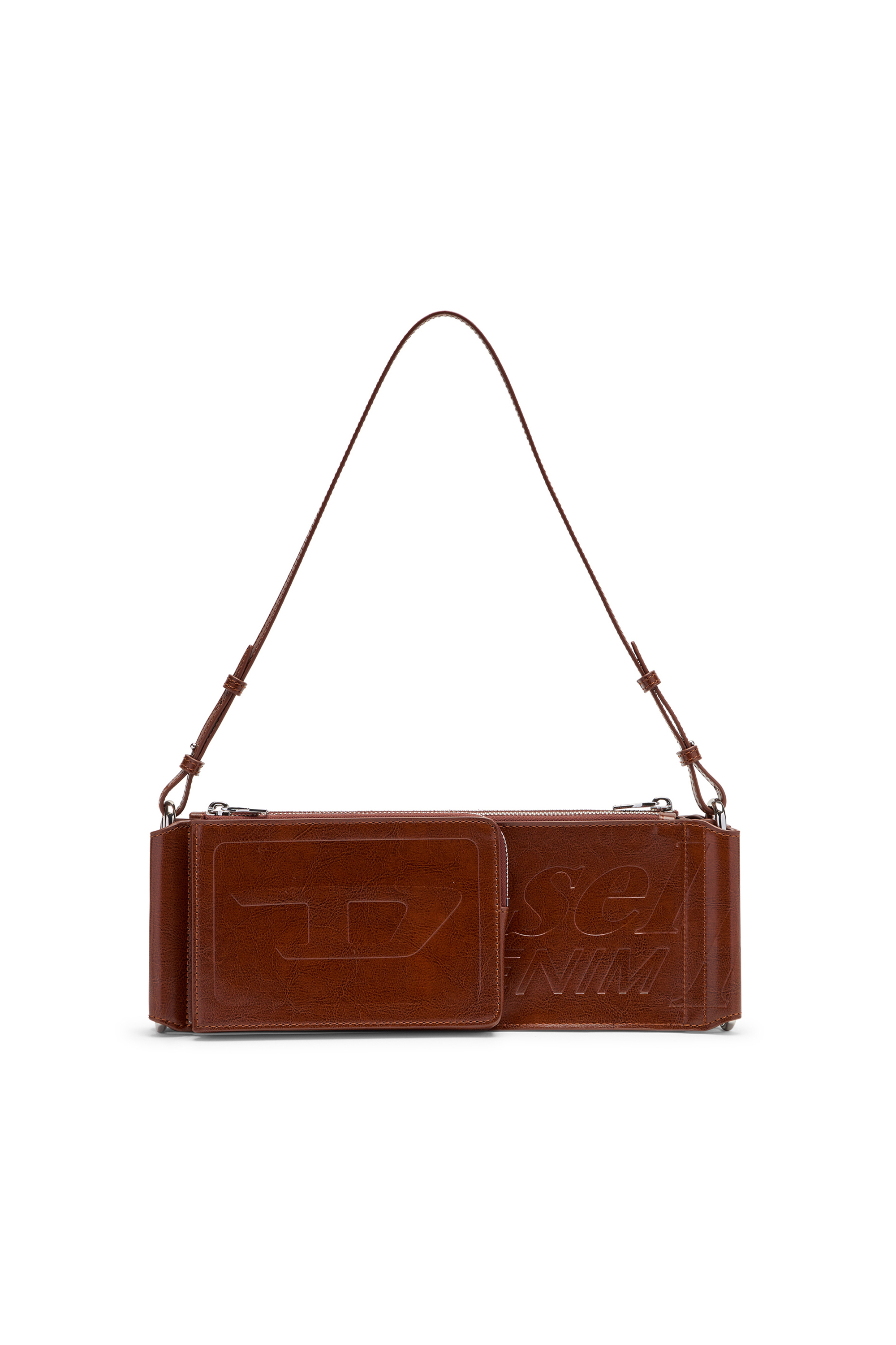 Diesel - FLAG-D SHOULDER BAG X, Flag-D-Bandolera modular con logo en relieve y lavado oscuro Unisex in Marr&oacute;n - 1