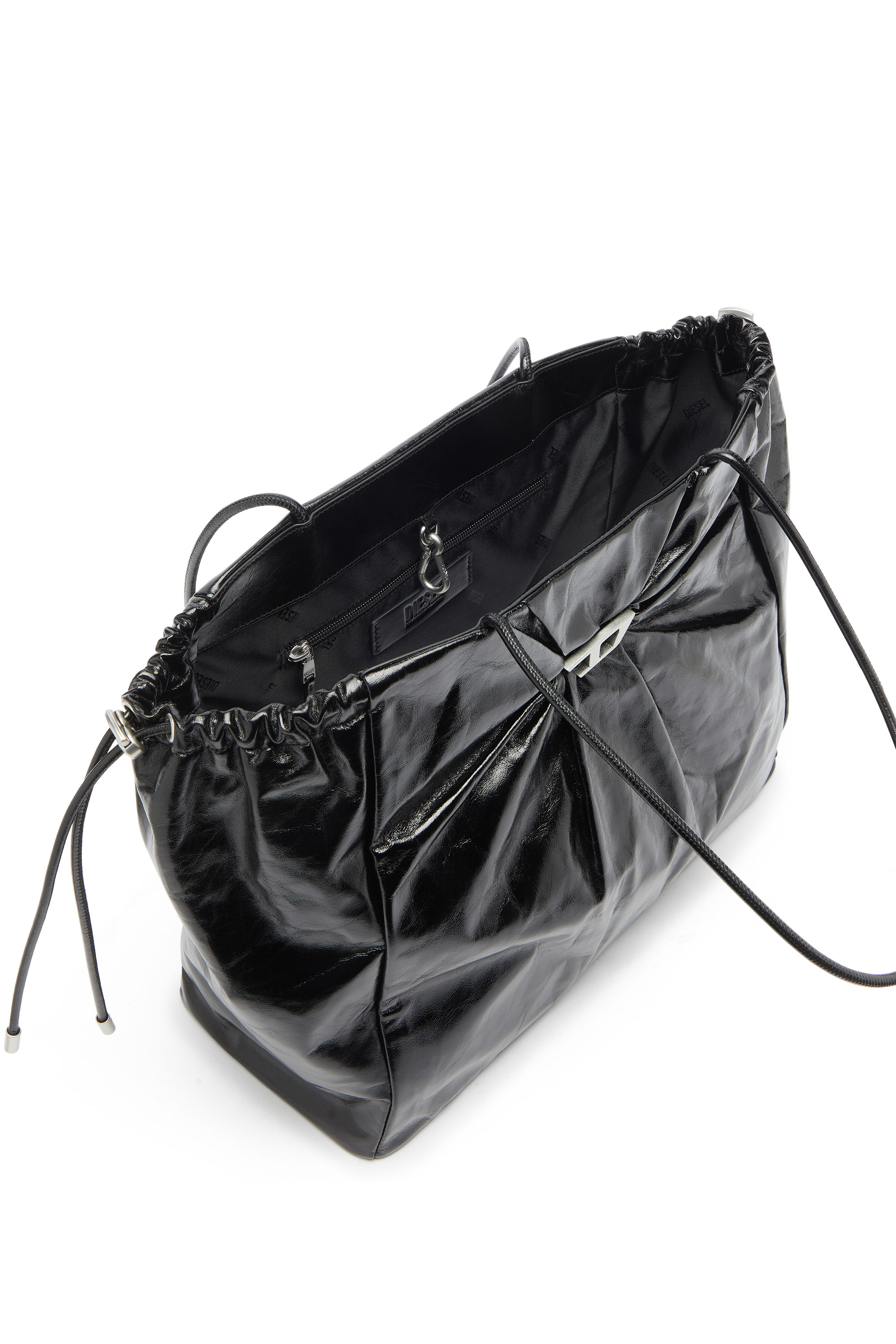 Diesel - SCRUNCH-D TOTE E/W, Scrunch-D - Bolso tote de piel brillante arrugada Mujer in Negro - 3