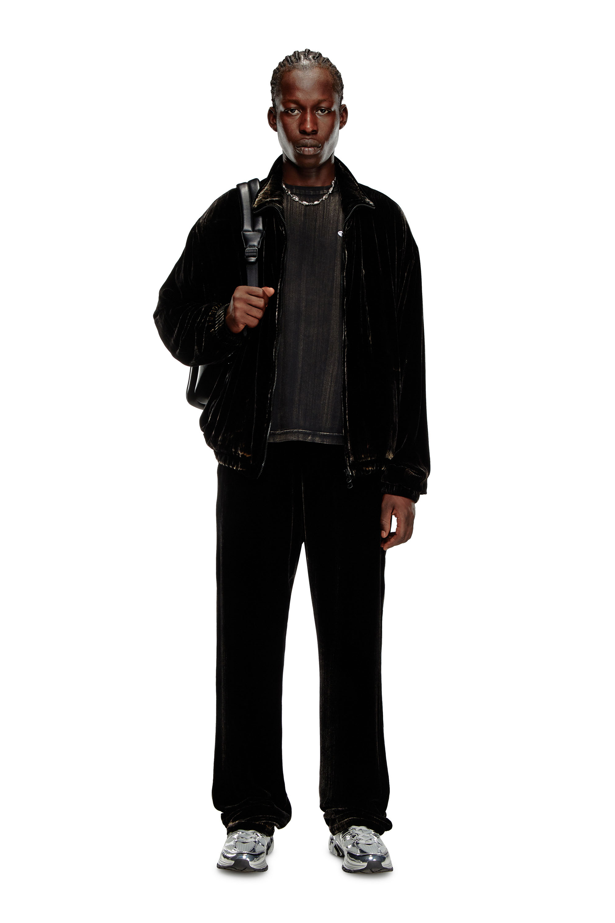 Diesel - P-SALFORD, Pantalones deportivos de terciopelo tratado Hombre in Negro - 1
