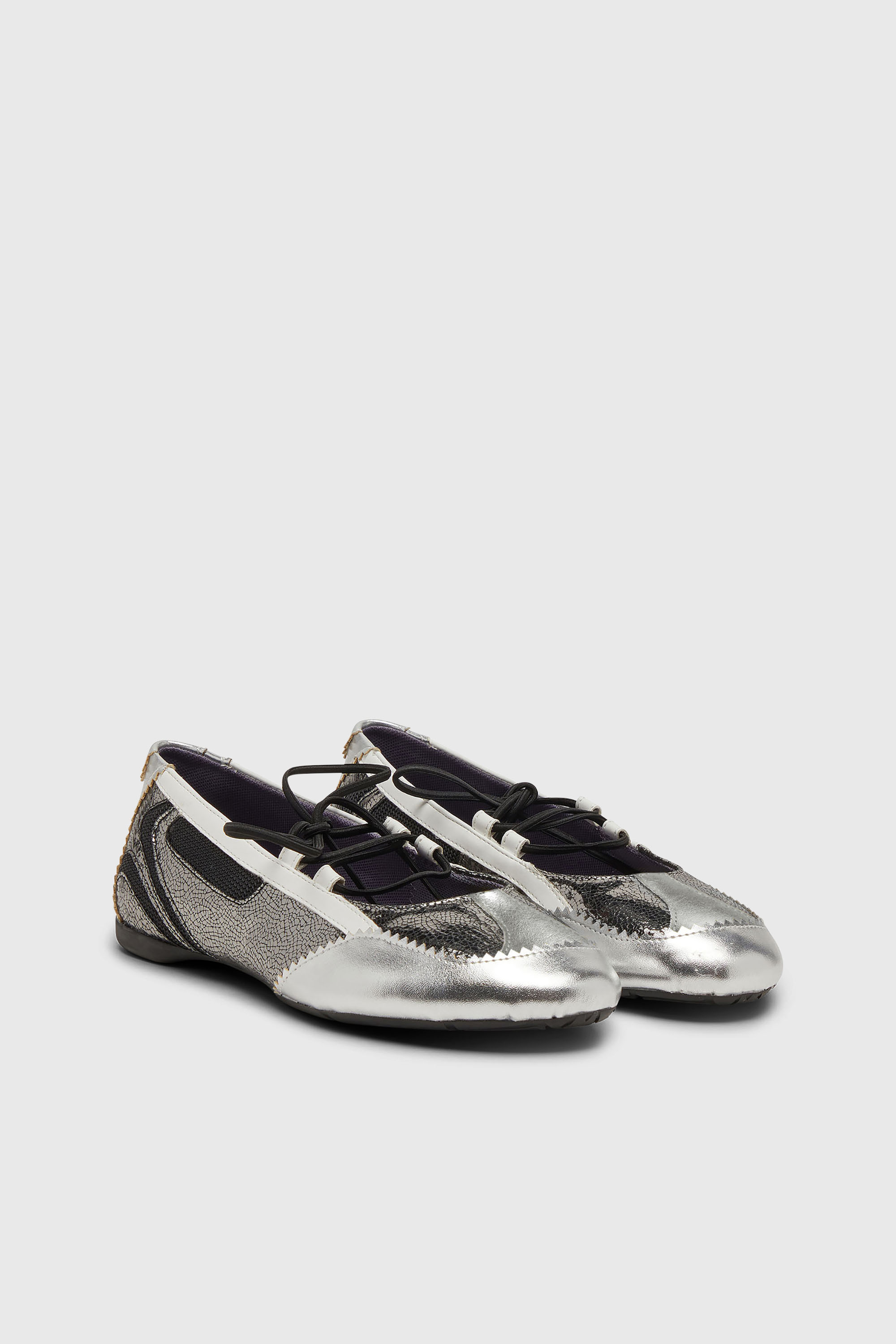 Diesel - D-MILE BALLERINA LACE UP W, D-Mile-Bailarinas con cordones met&aacute;licos Mujer in Plateado - 2