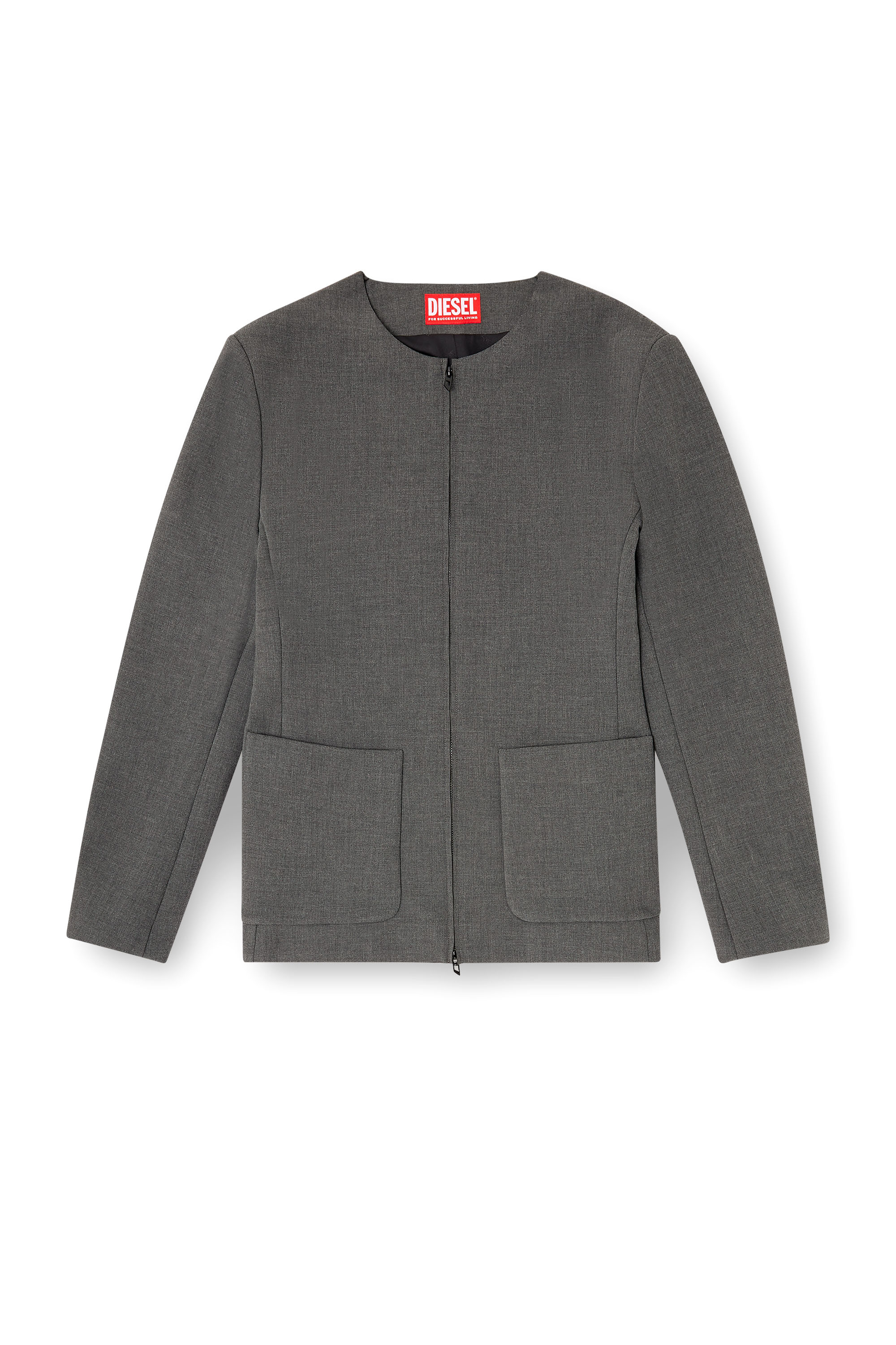 Diesel - J-CESAR-NEO, Chaqueta sin cuello en tejido de neopreno adherido Hombre in Gris - 3