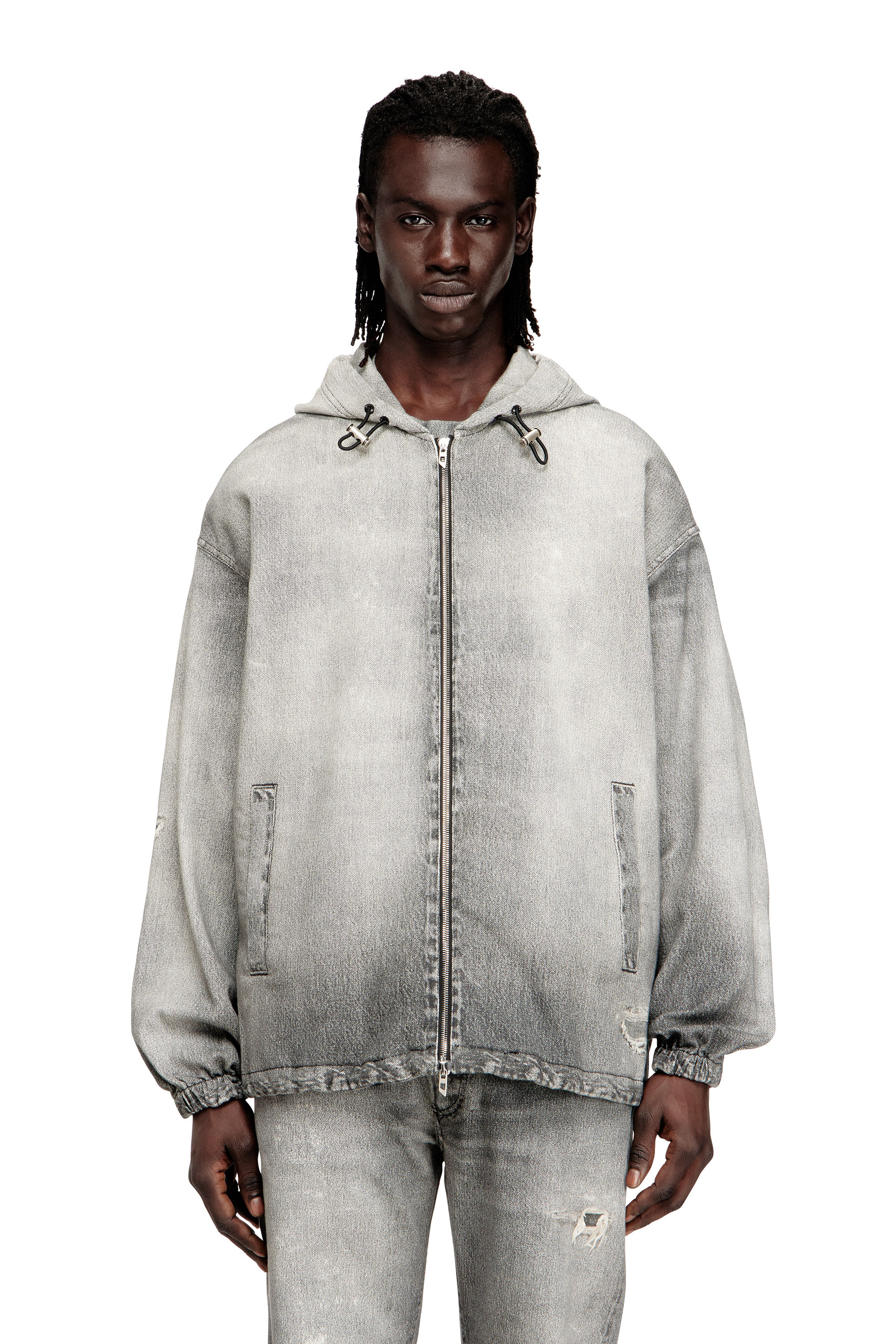 Diesel - D-WYNNY JOGG, Chaqueta con capucha en trompe l'oeil JoggJeans Hombre in Gris - 1