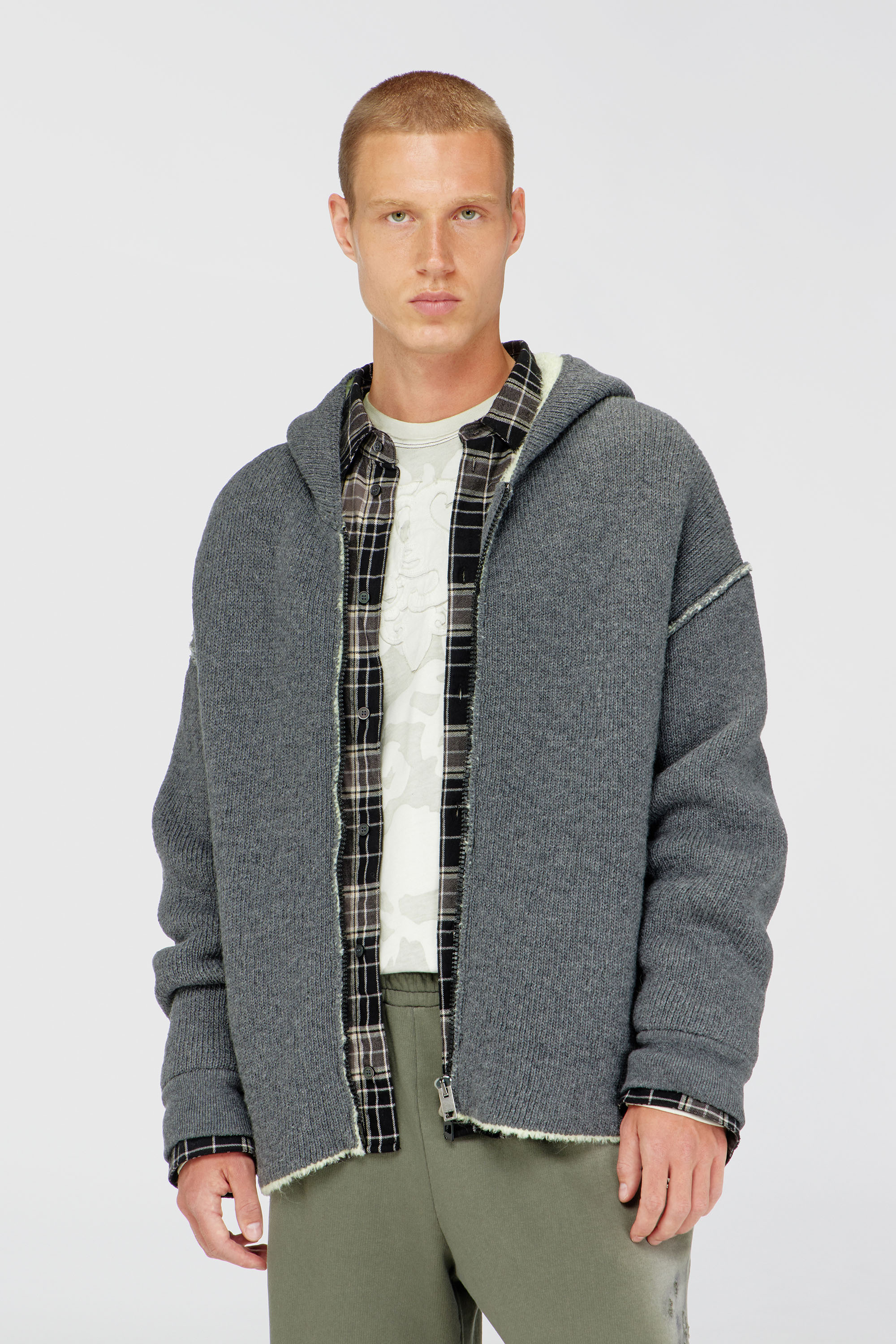 Diesel - K-BOUBBY, Sudadera con cremallera de punto de doble textura Hombre in Gris - 1