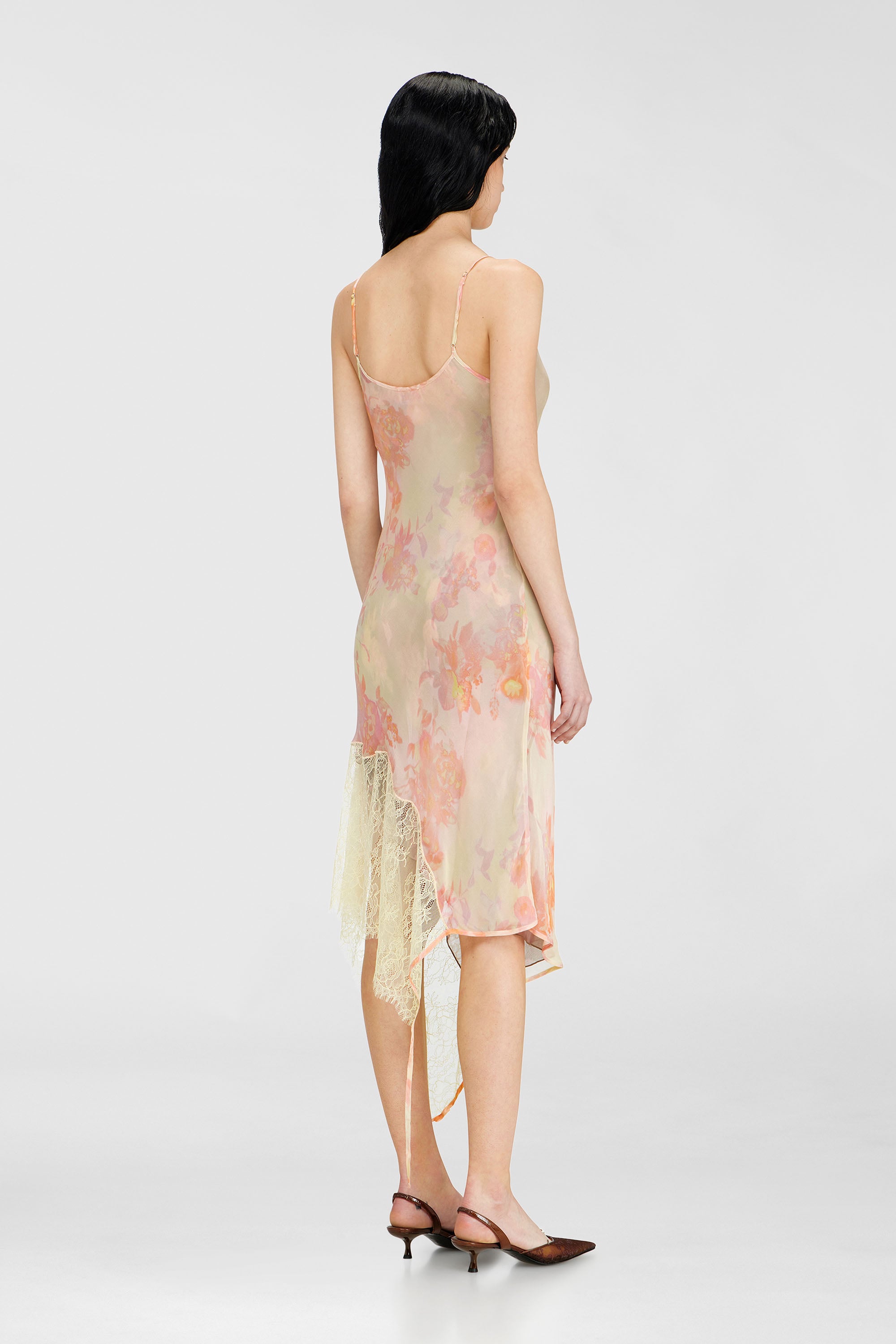 Diesel - D-ANCEL, Vestido lencero midi con estampado floral y ribete de encaje Mujer in Multicolor - 4