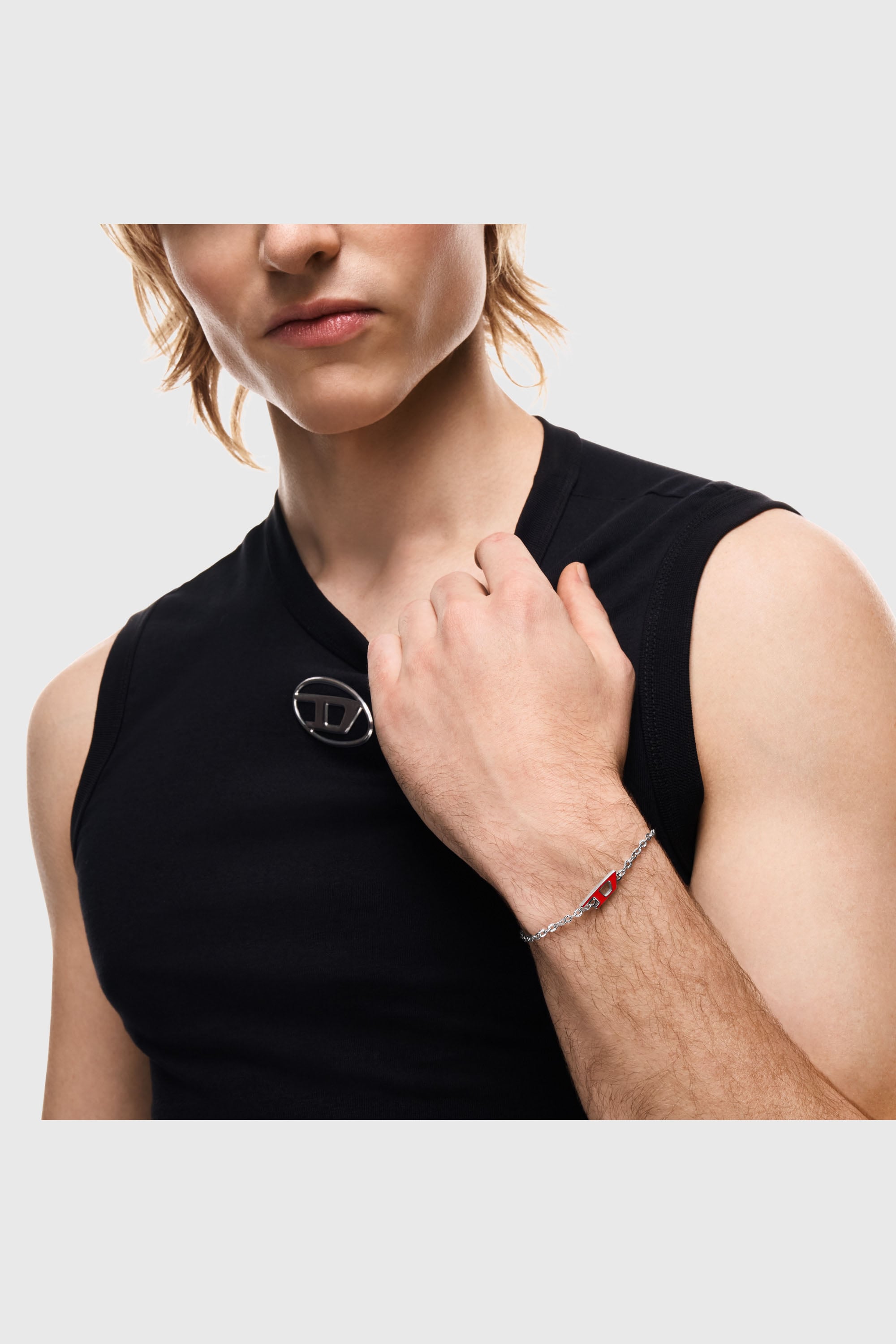Diesel - DX1691040 JEWELLERY, Unisex's Stainless steel chain bracelet in Silver/Red - 5