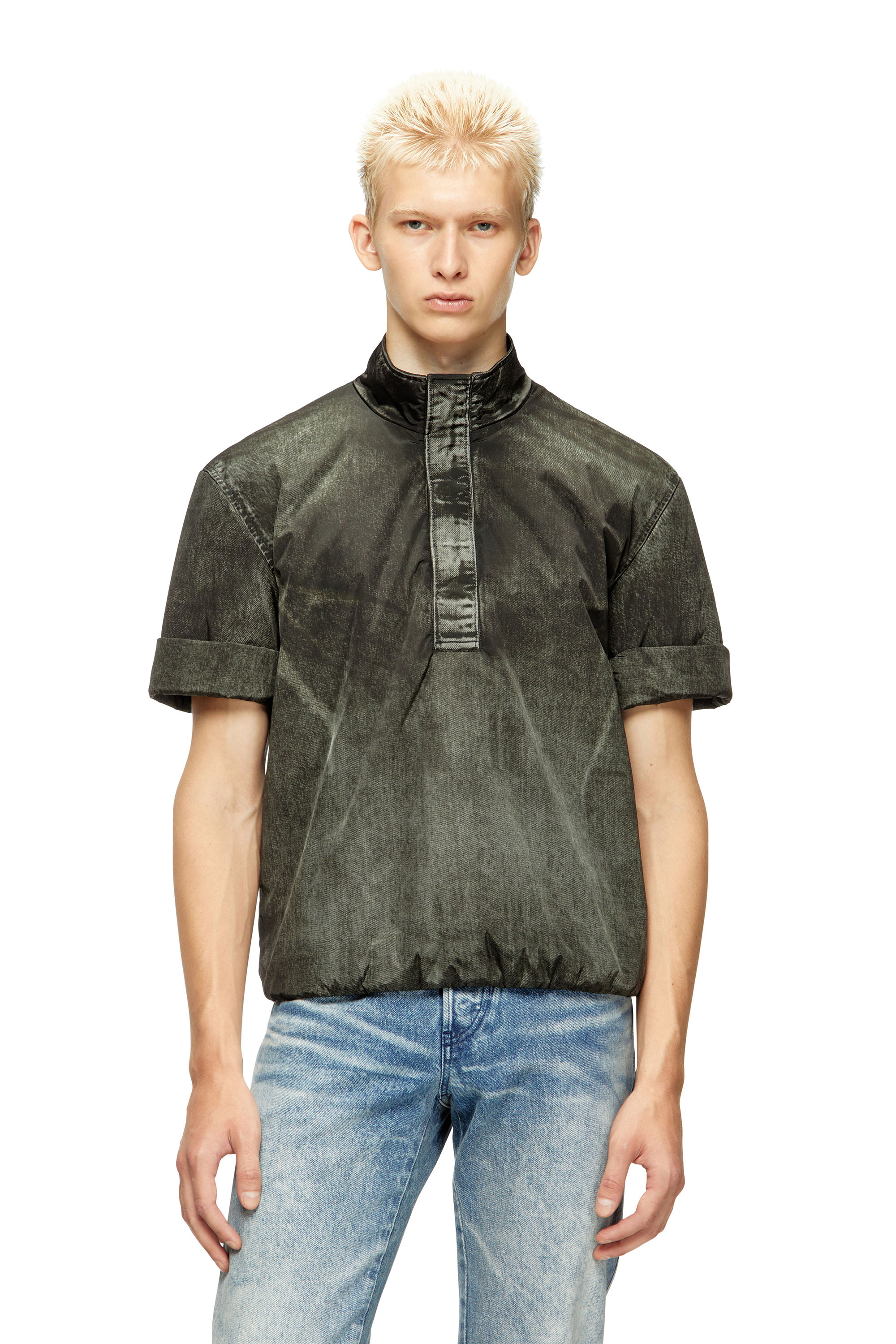 Diesel - J-VALOIS, Chaqueta de manga corta en nylon con efecto denim Hombre in Negro - 1
