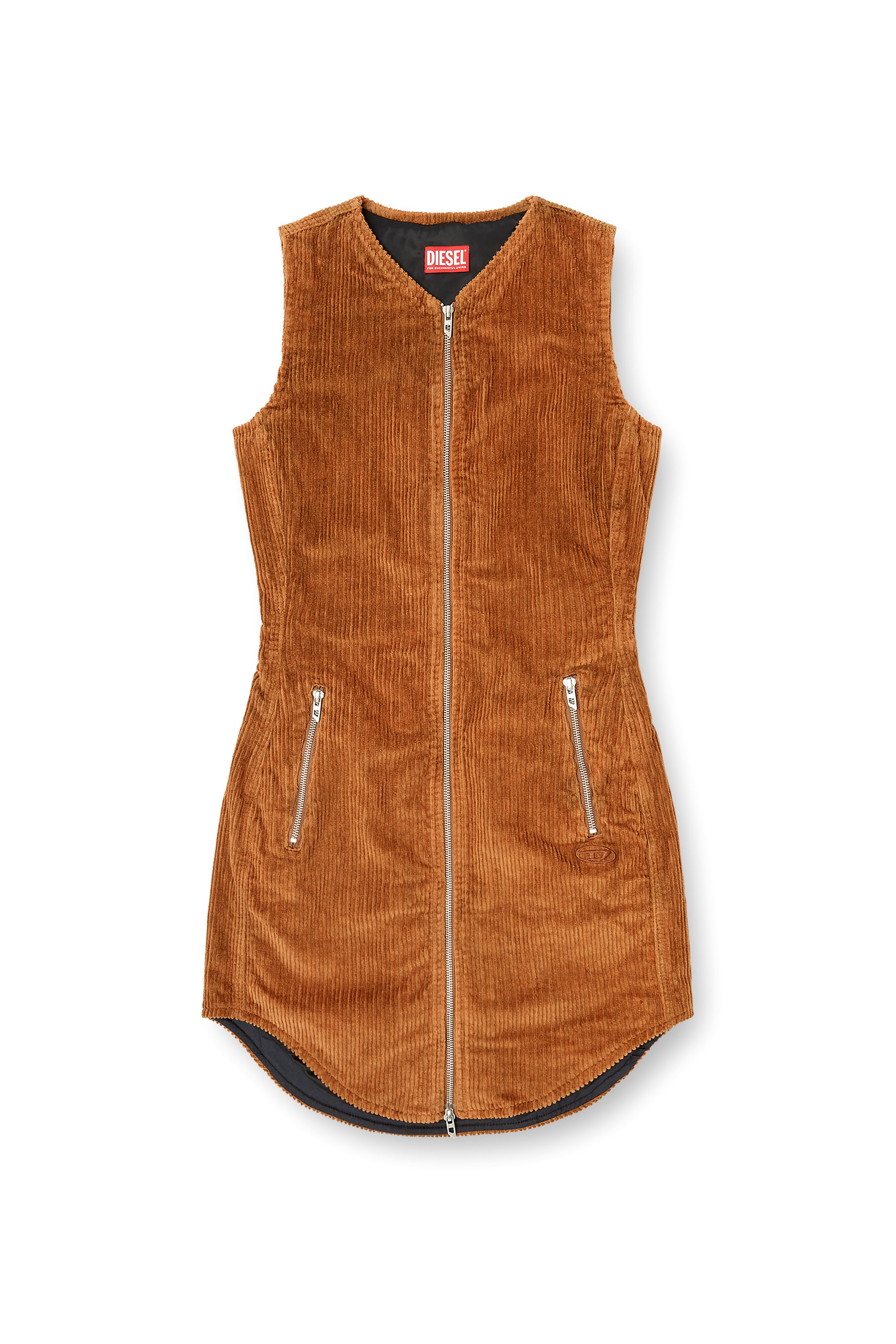 Diesel - D-ENEA, Vestido corto de algodón con cremallera frontal Mujer in Marrón - 3