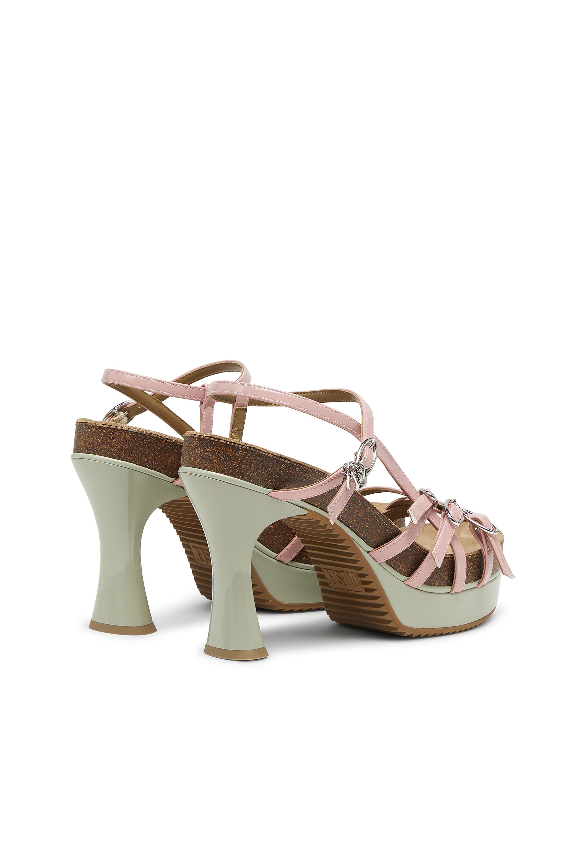 Diesel - D-WOODSTOCK 105 SANDAL, D-Woodstock-Sandalias de plataforma con tiras en PU brillante Mujer in Multicolor - 4