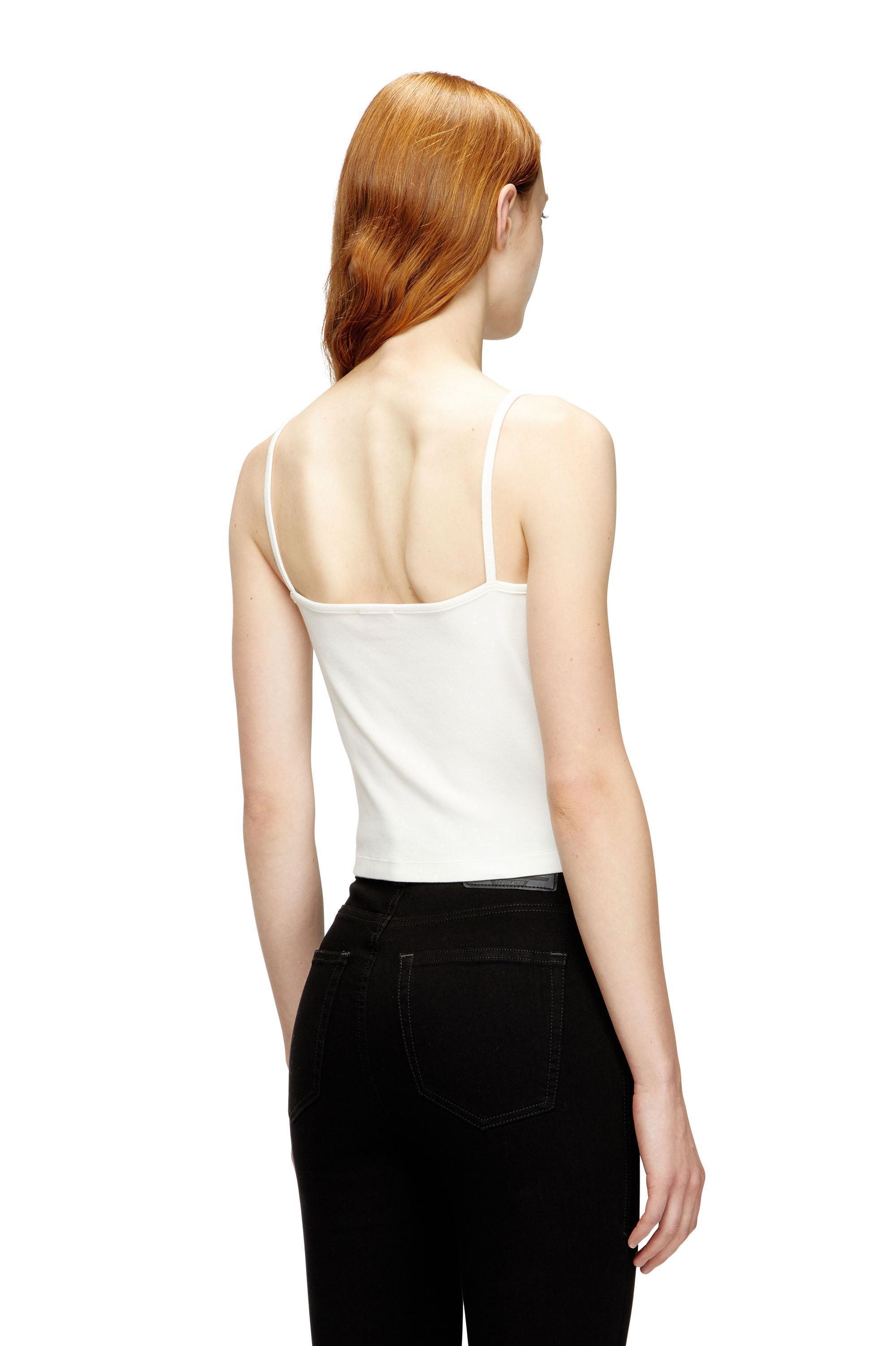 Diesel - T-HUPY-OD, Top de canalé con Oval D metálico Mujer in Blanco - 4