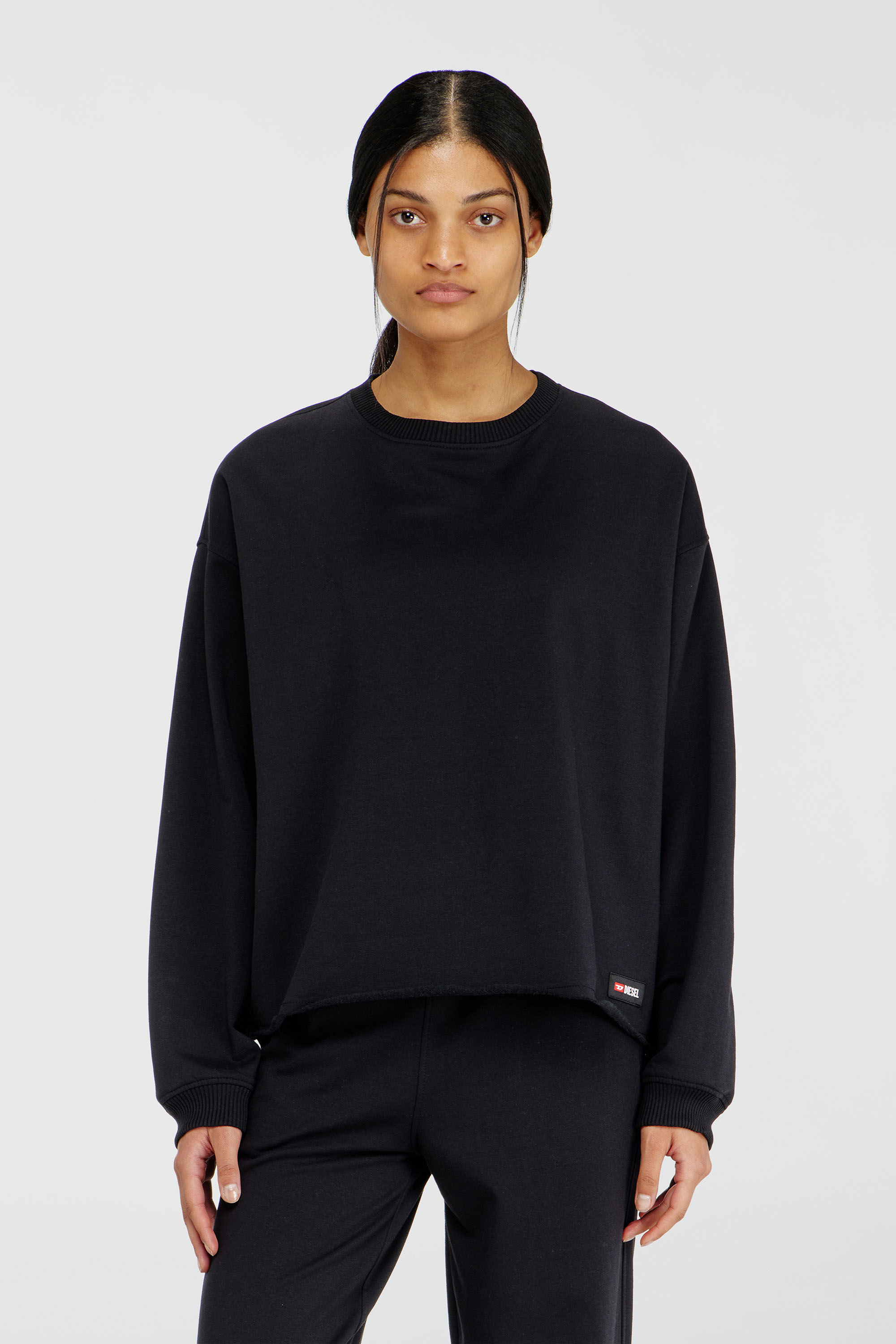 Diesel - PATRICIA-D-CORE, Sudadera afelpada con bajo al corte Mujer in Negro - 3