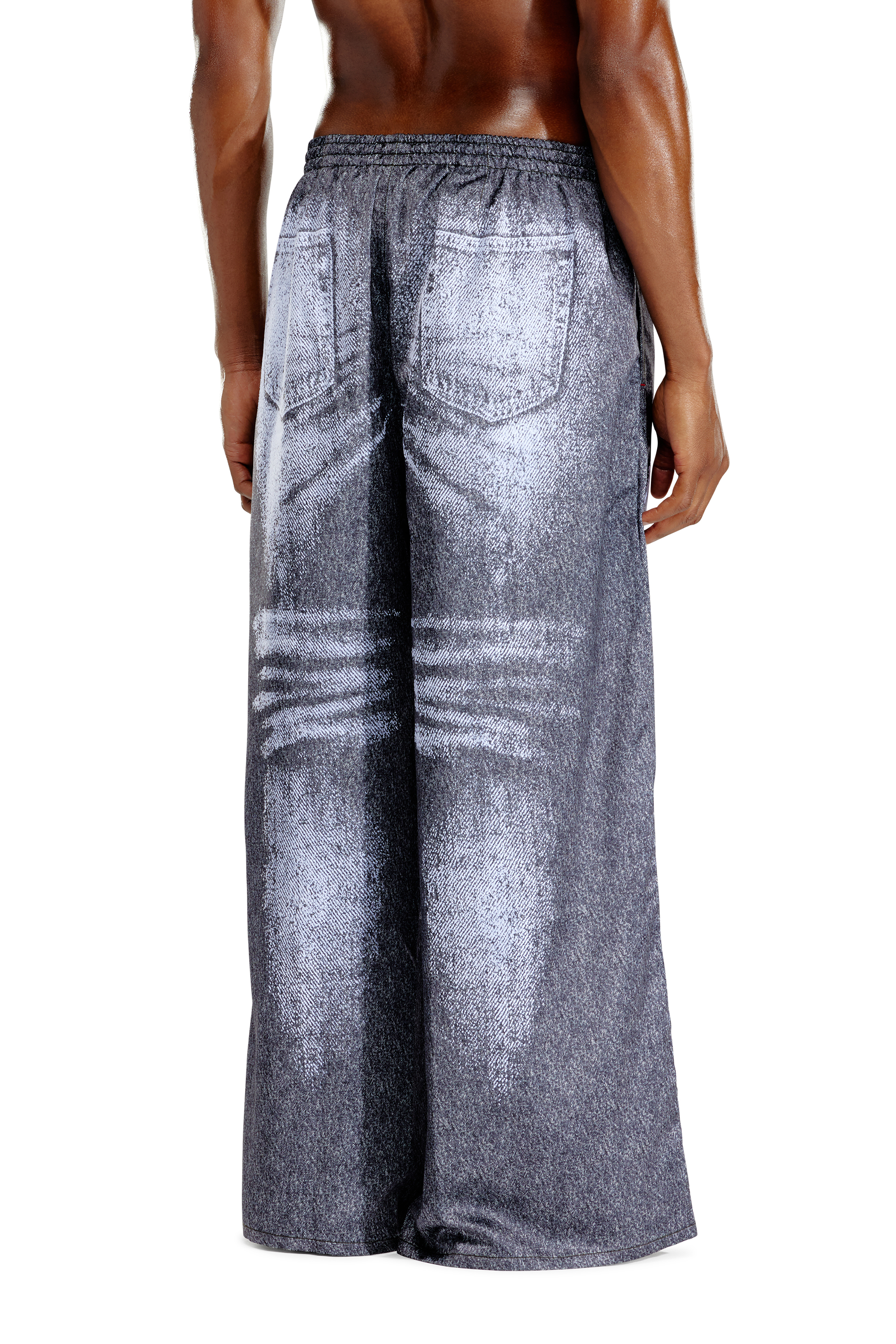 Diesel - STAINS-AND-TROMPE-SLEEP-PANT, Pantalones de pijama de satén con look denim Unisex in Gris - 3