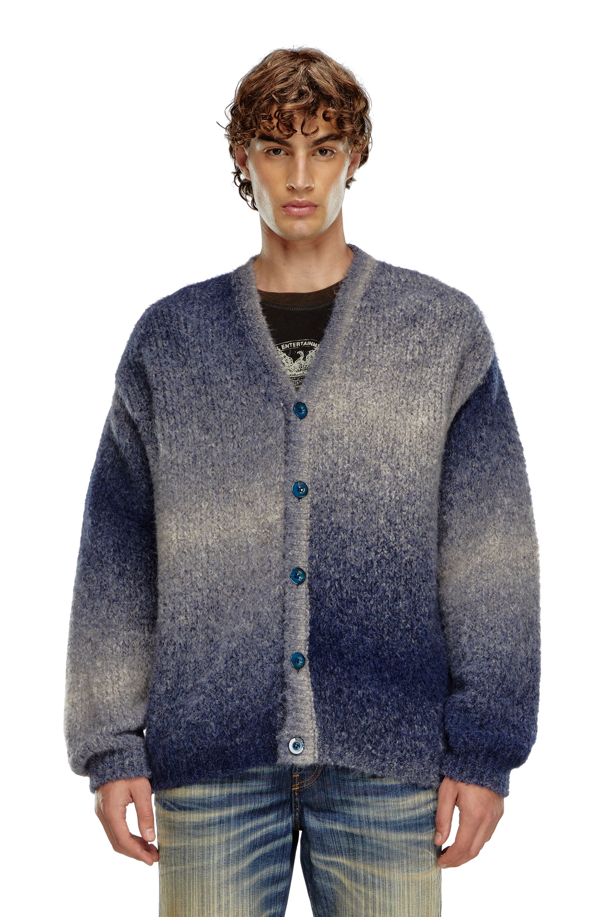 Diesel - K-RAMARRO, Cárdigan en degradé de mezcla de alpaca Hombre in Azul marino - 1